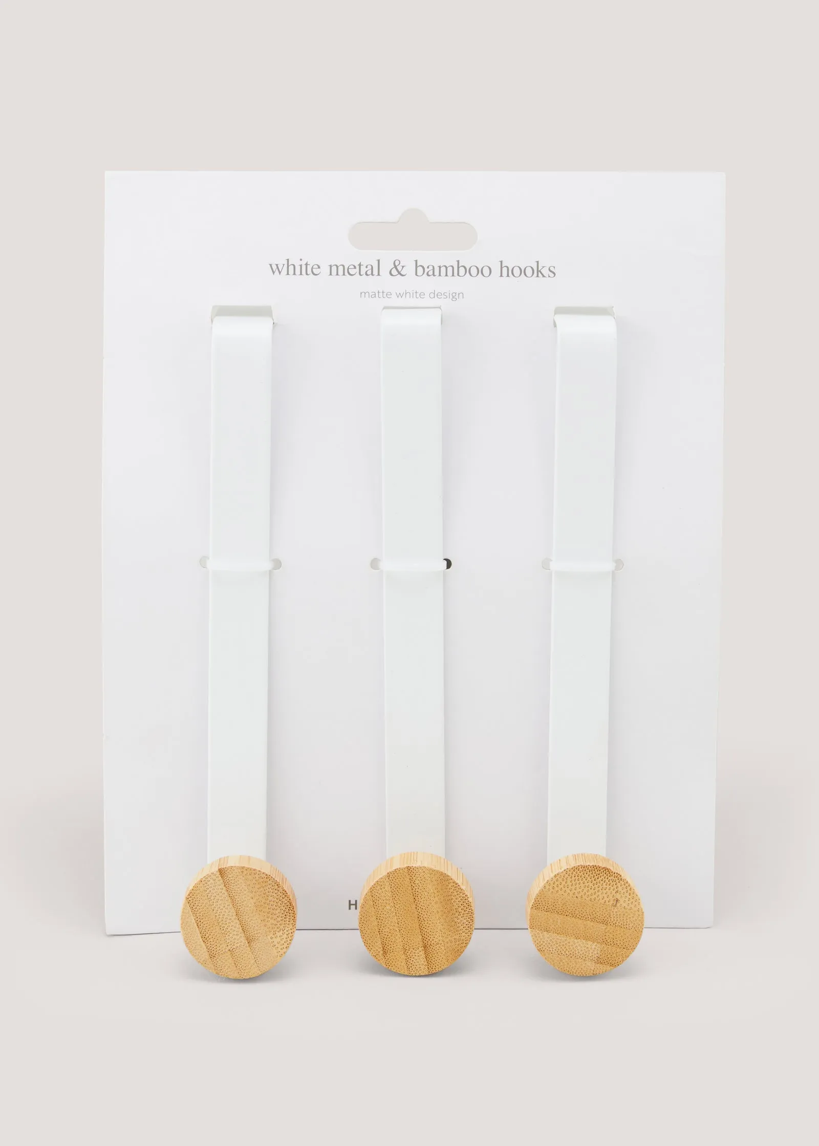 3-Pack Wall Hooks - White, Metal & Bamboo product