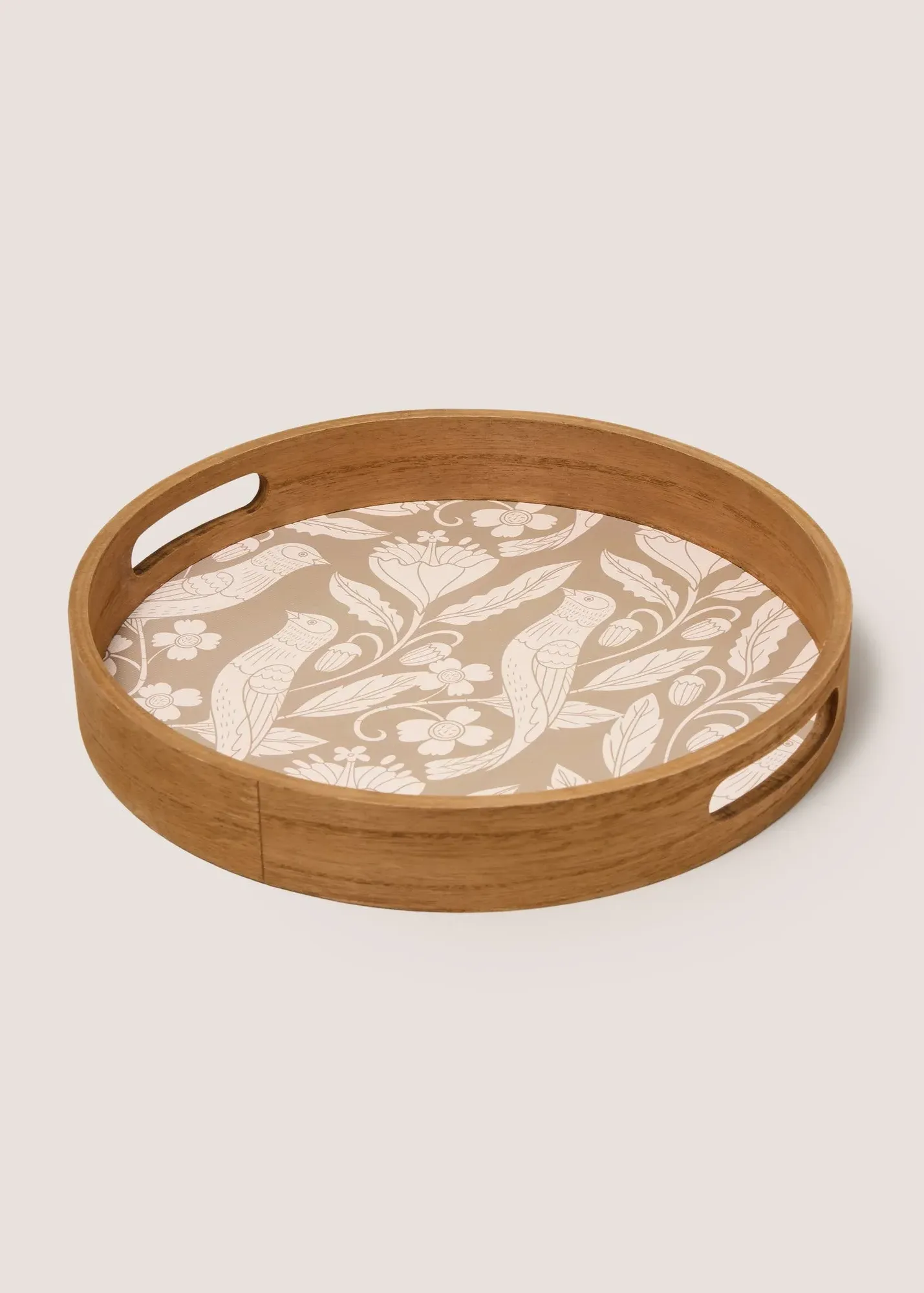 Bird Print Round Tray - Beige, Wood product