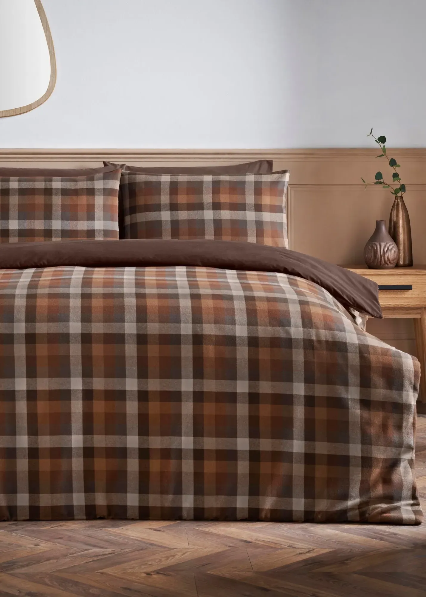 Check Brushed Cotton Double Duvet Set - Orange product