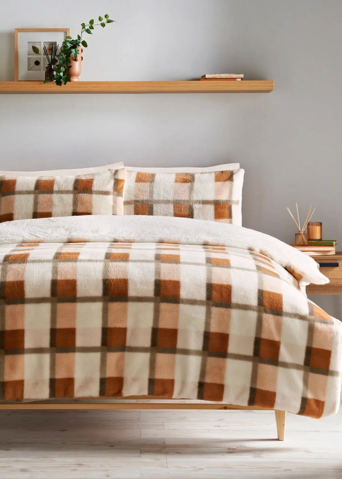 Check Fleece Duvet Set Single - Orange product