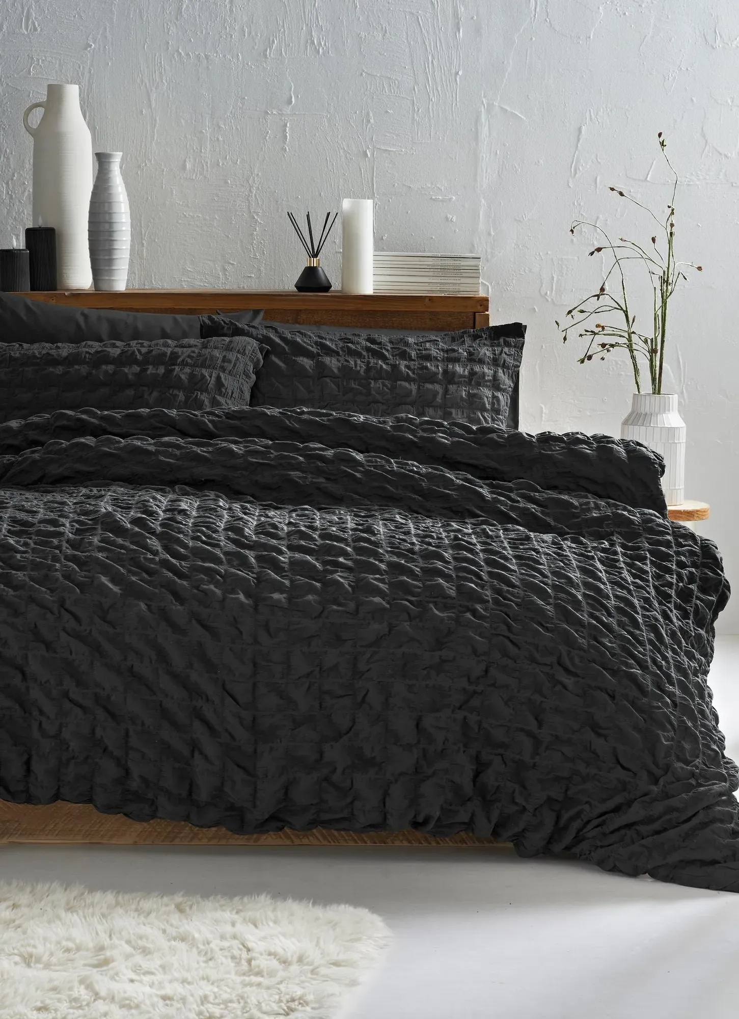 Check Seersucker Duvet Set Double - Black product