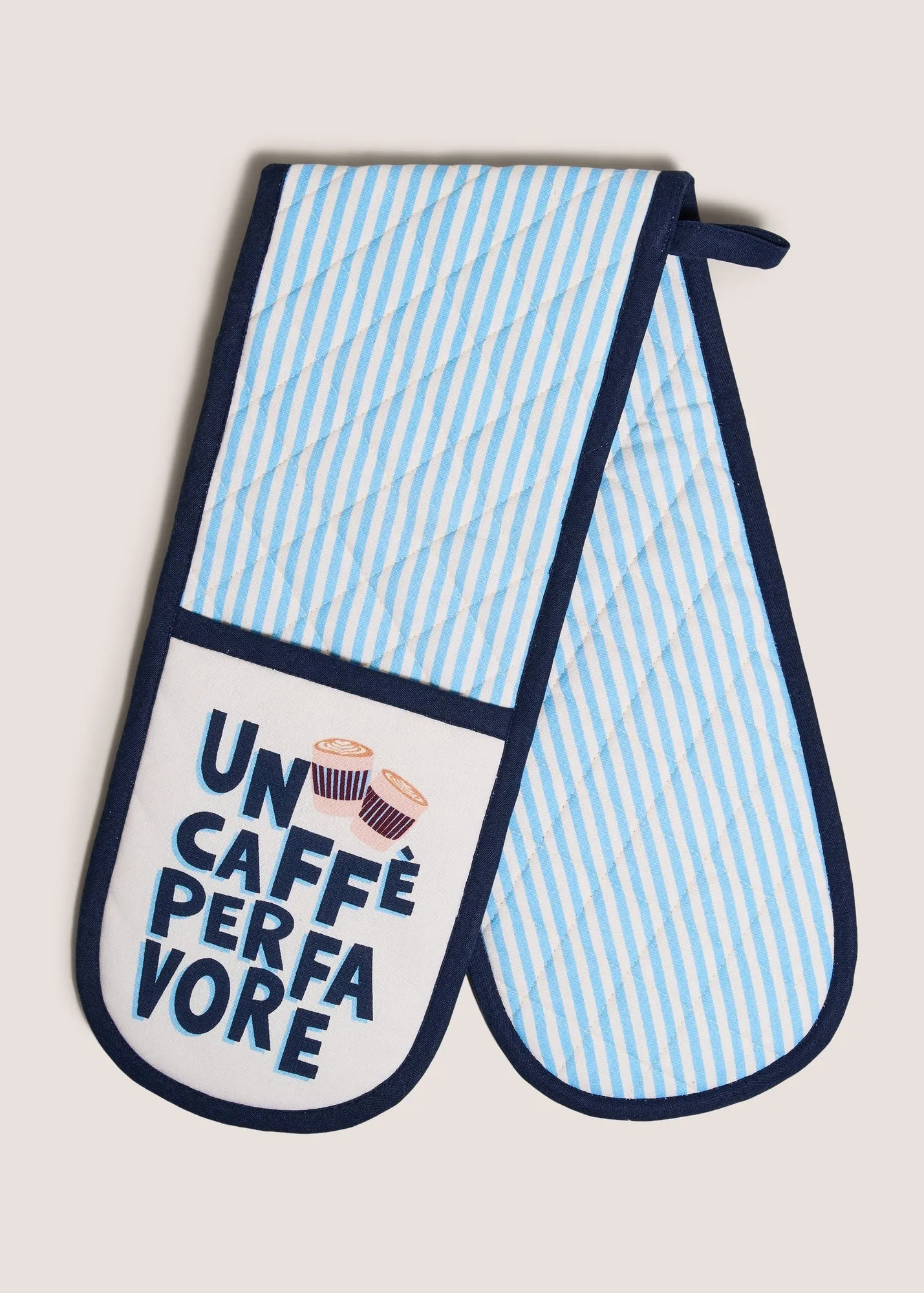 Coffee Print Striped Oven Gloves - Blue, Cotton Blend product