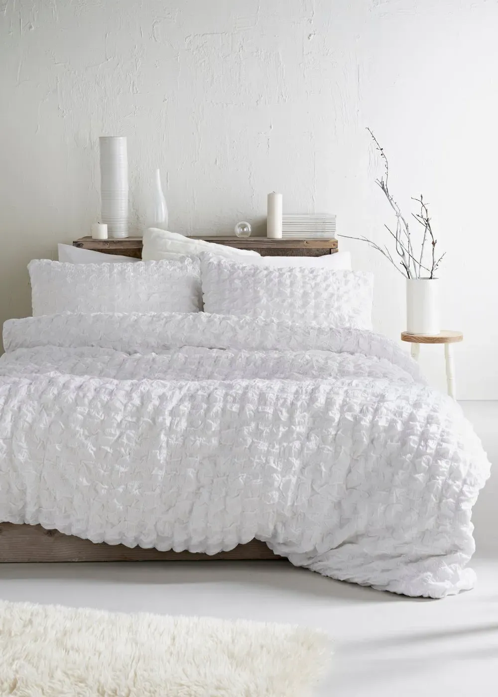 Cotton Seersucker Double Duvet Set - White, Cotton product