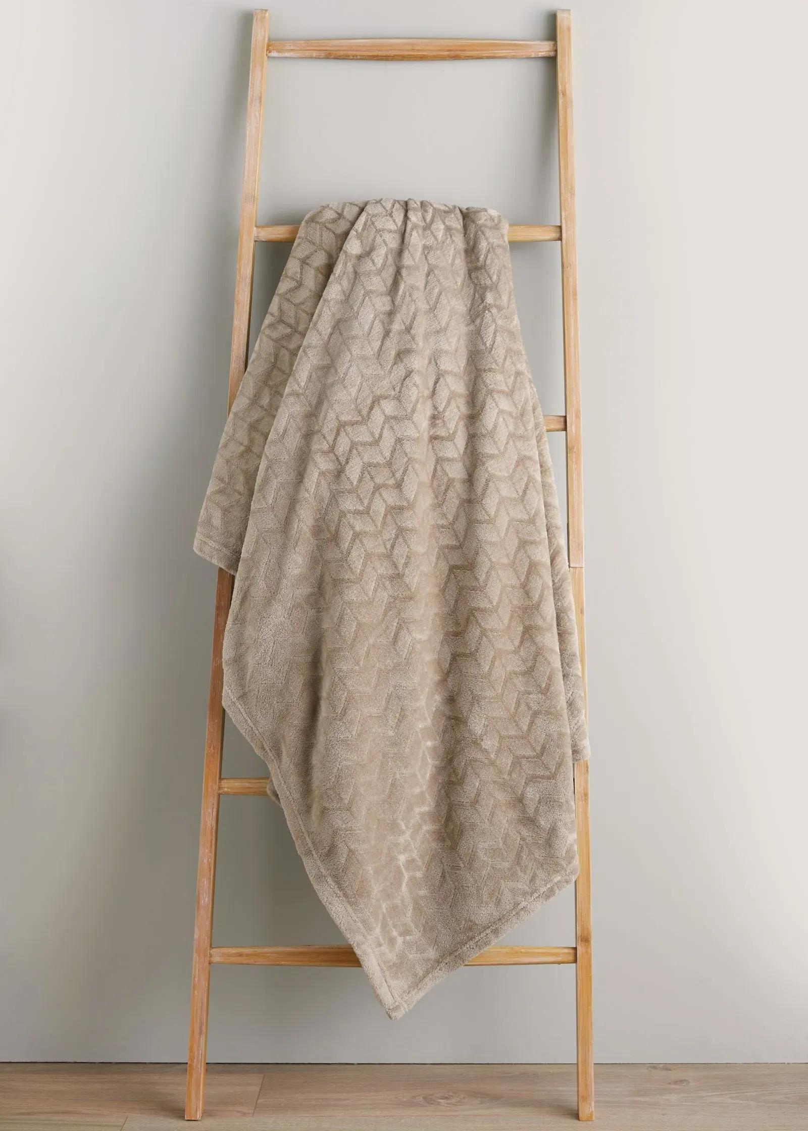 Embossed Geo Print Fleece Throw - Beige, Polyester product