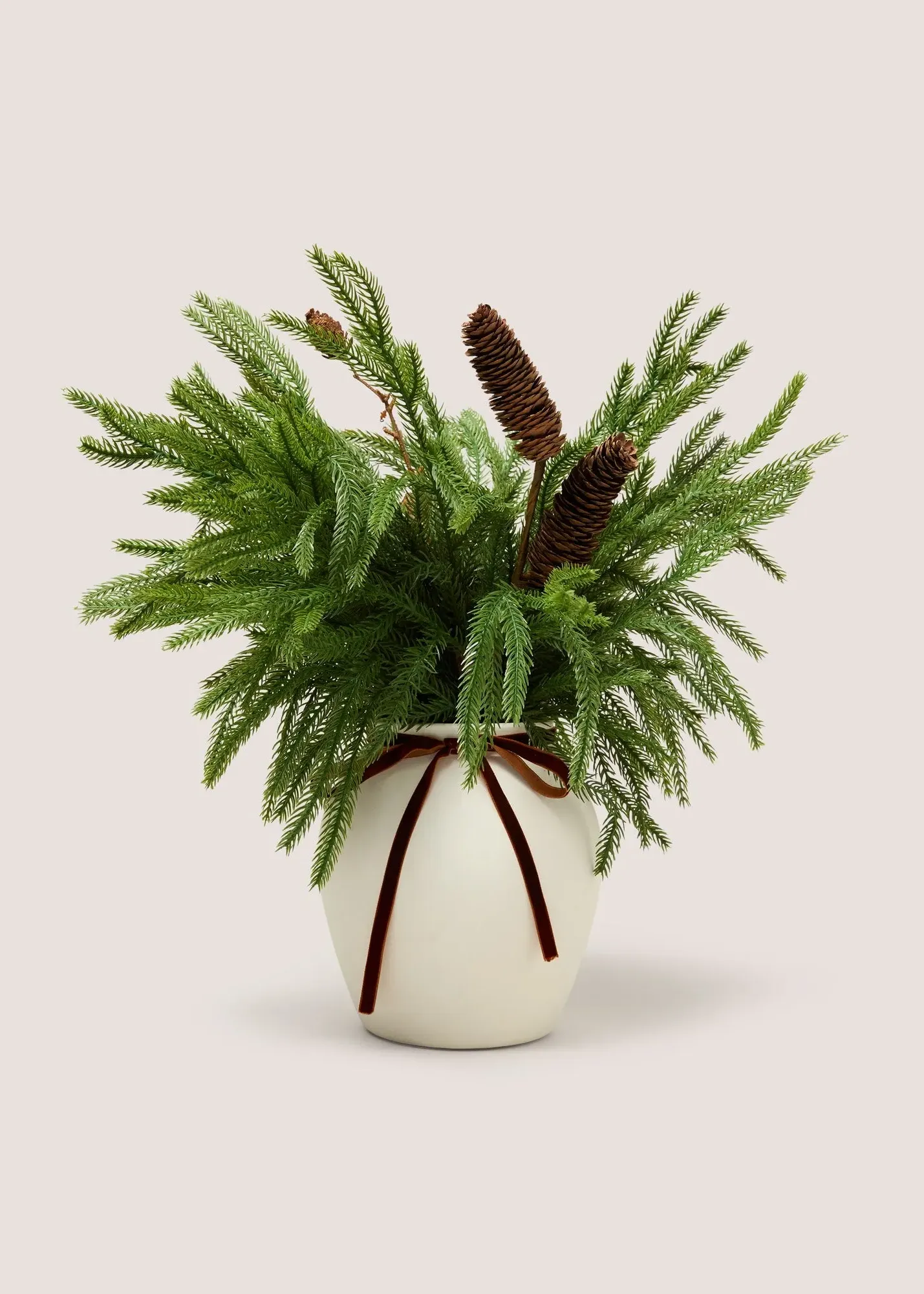Faux Spruce Vase with Chocolate Bow - Green, Ceramic product
