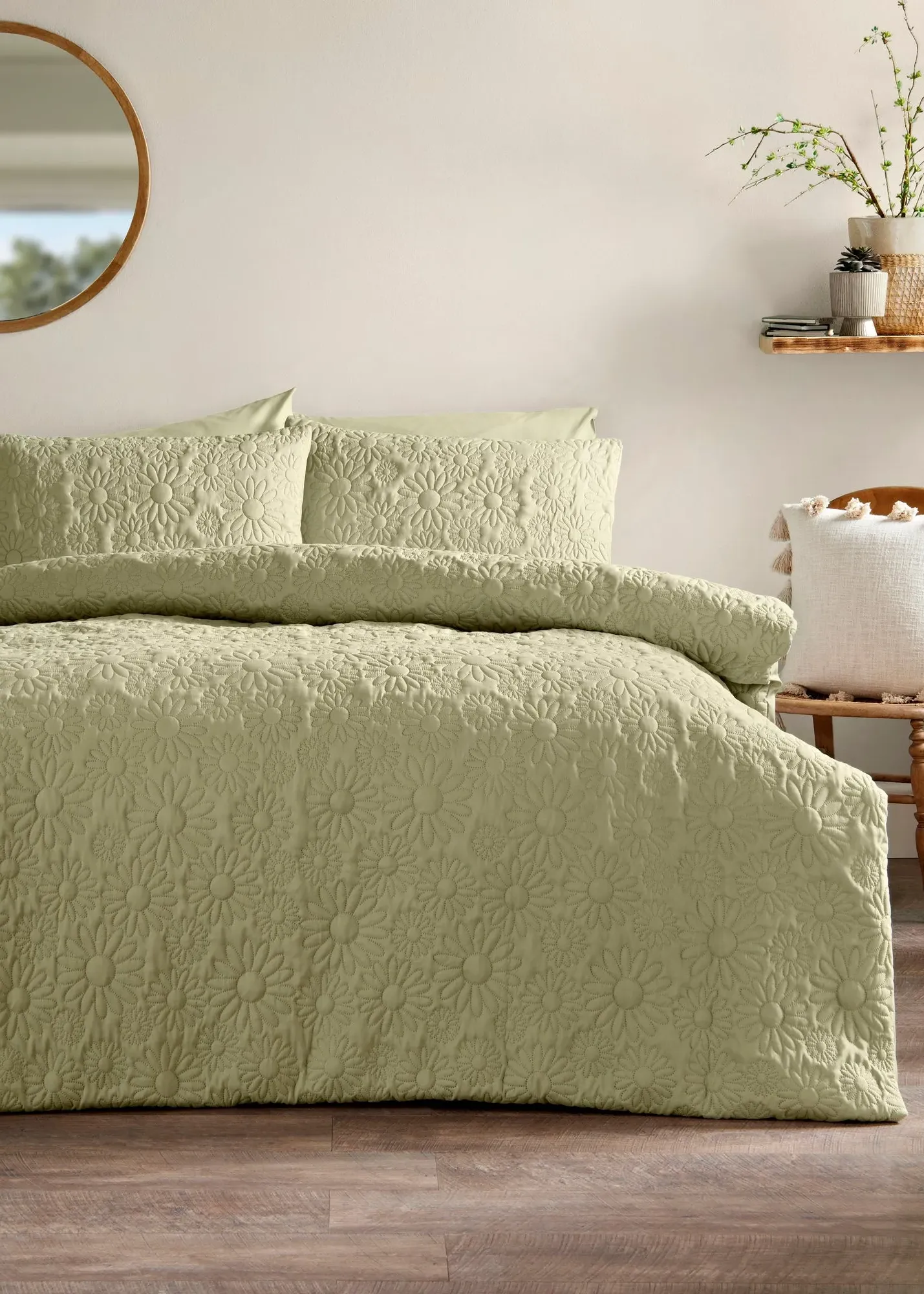 Flower Pinsonic Single Duvet Set - Green, Polyester product