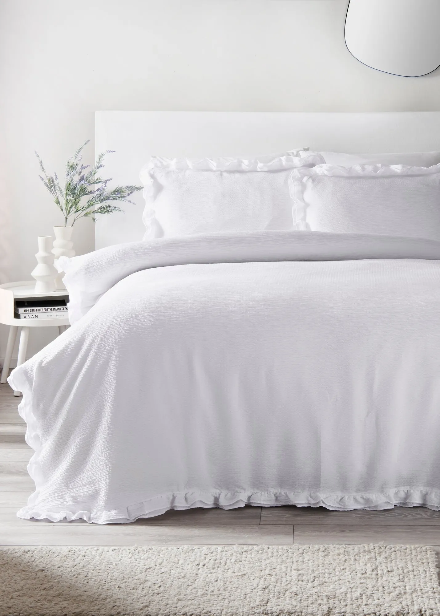 Frill Textured King Size Duvet Set - White, Polyester product