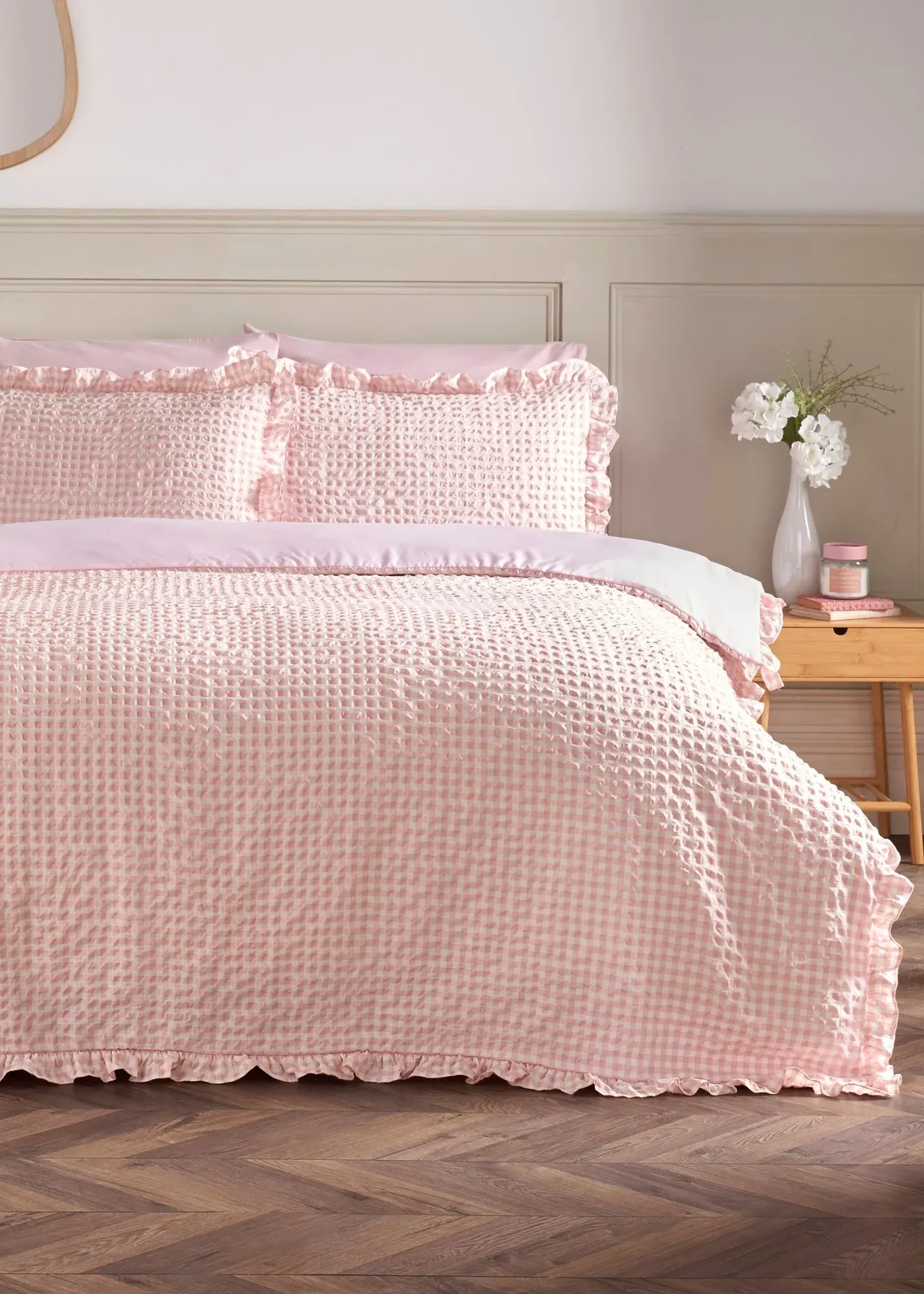 Gingham Single Duvet Set - Pink, Polyester product