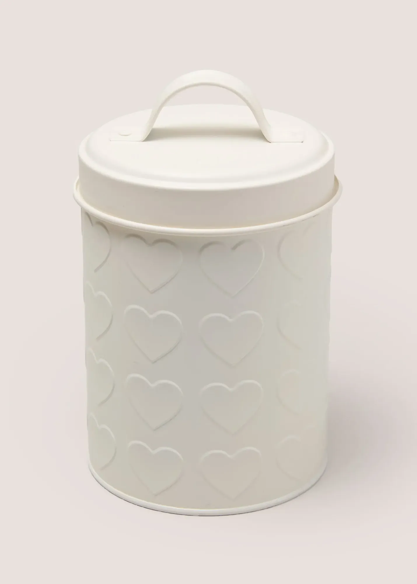 Heart Embossed Small Storage Tin with Lid - Cream, Metal product