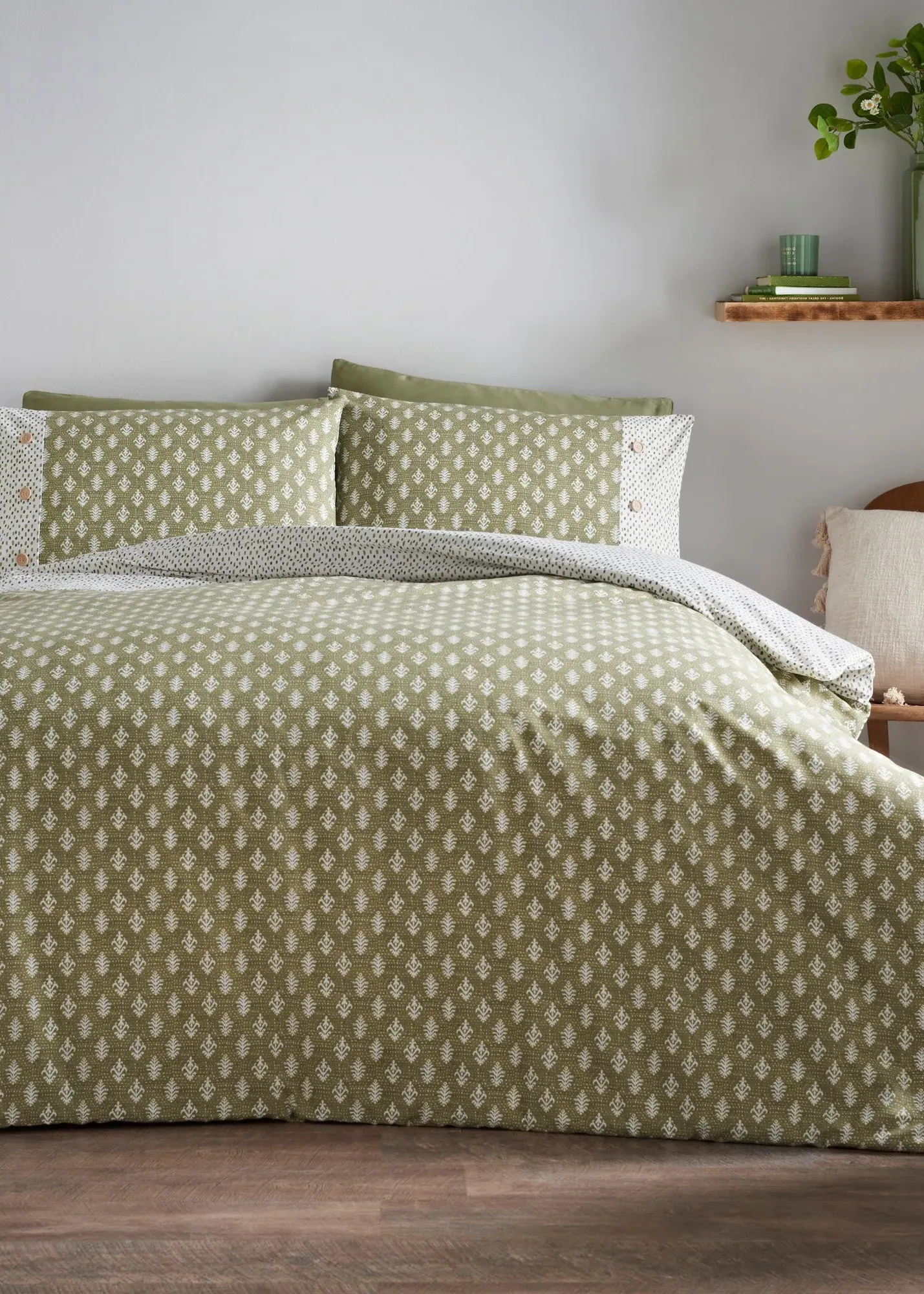 Jacobean Button Double Duvet Set - Green product