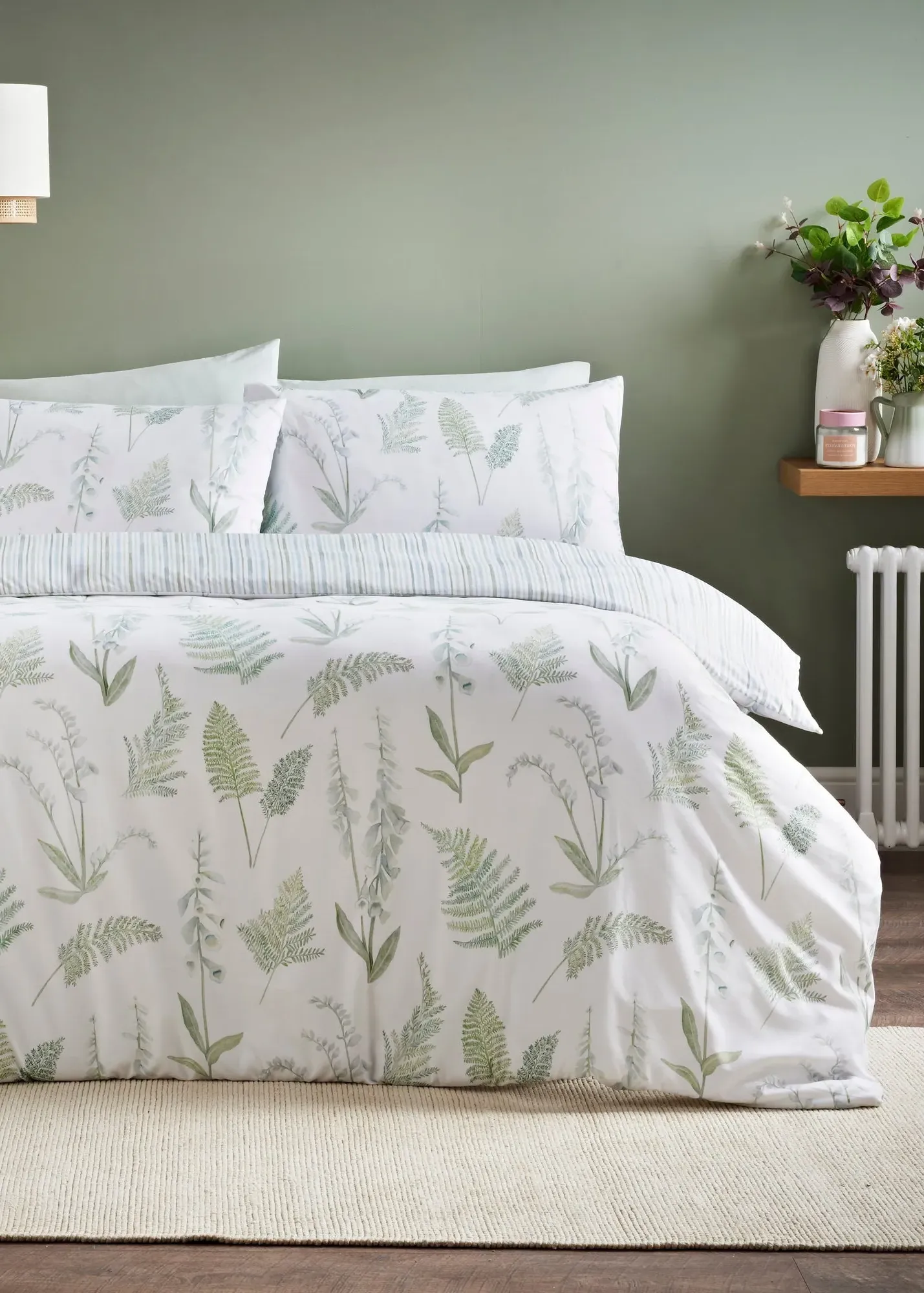 Leaf Single Duvet Set Reversible - Green, Polyester product