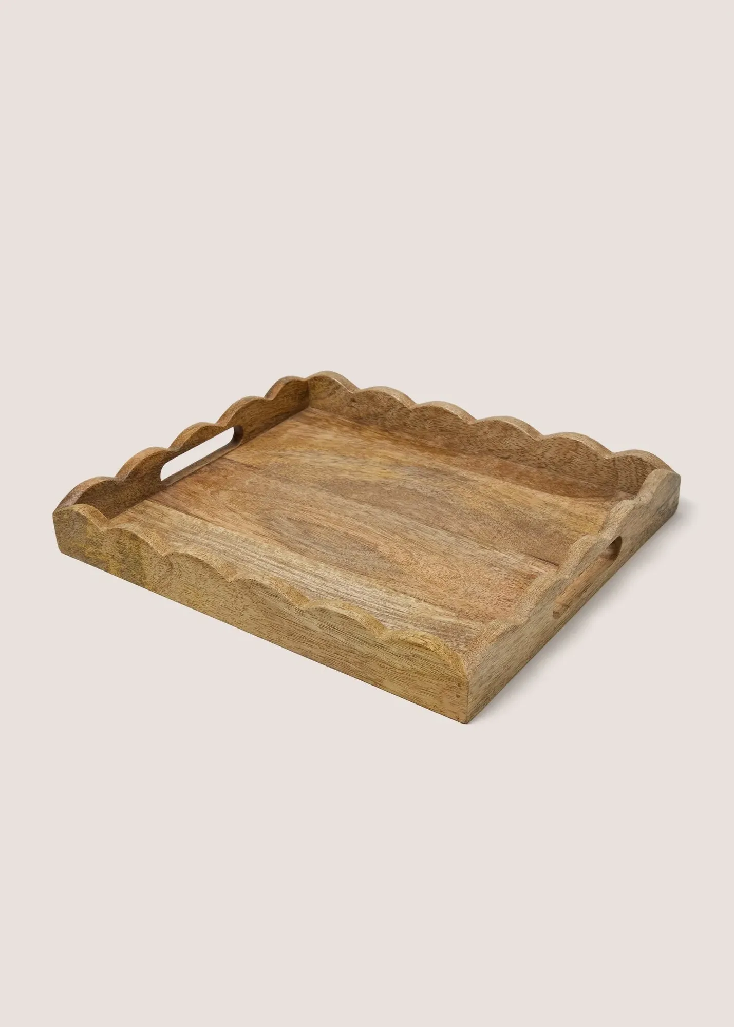 Mango Wood Scalloped Rectangle Tray - Brown product