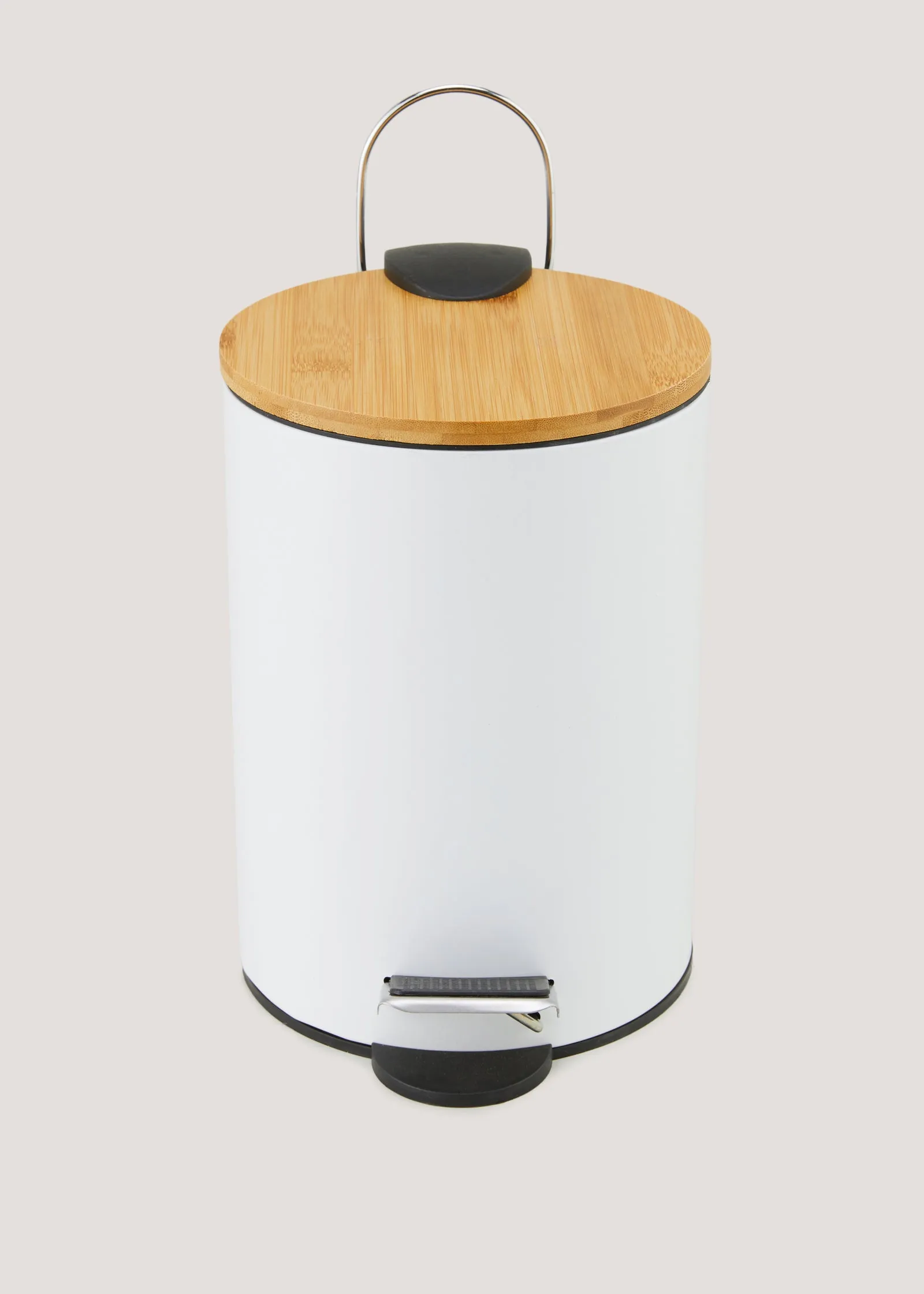 Metal & Bamboo Pedal Bin - White product