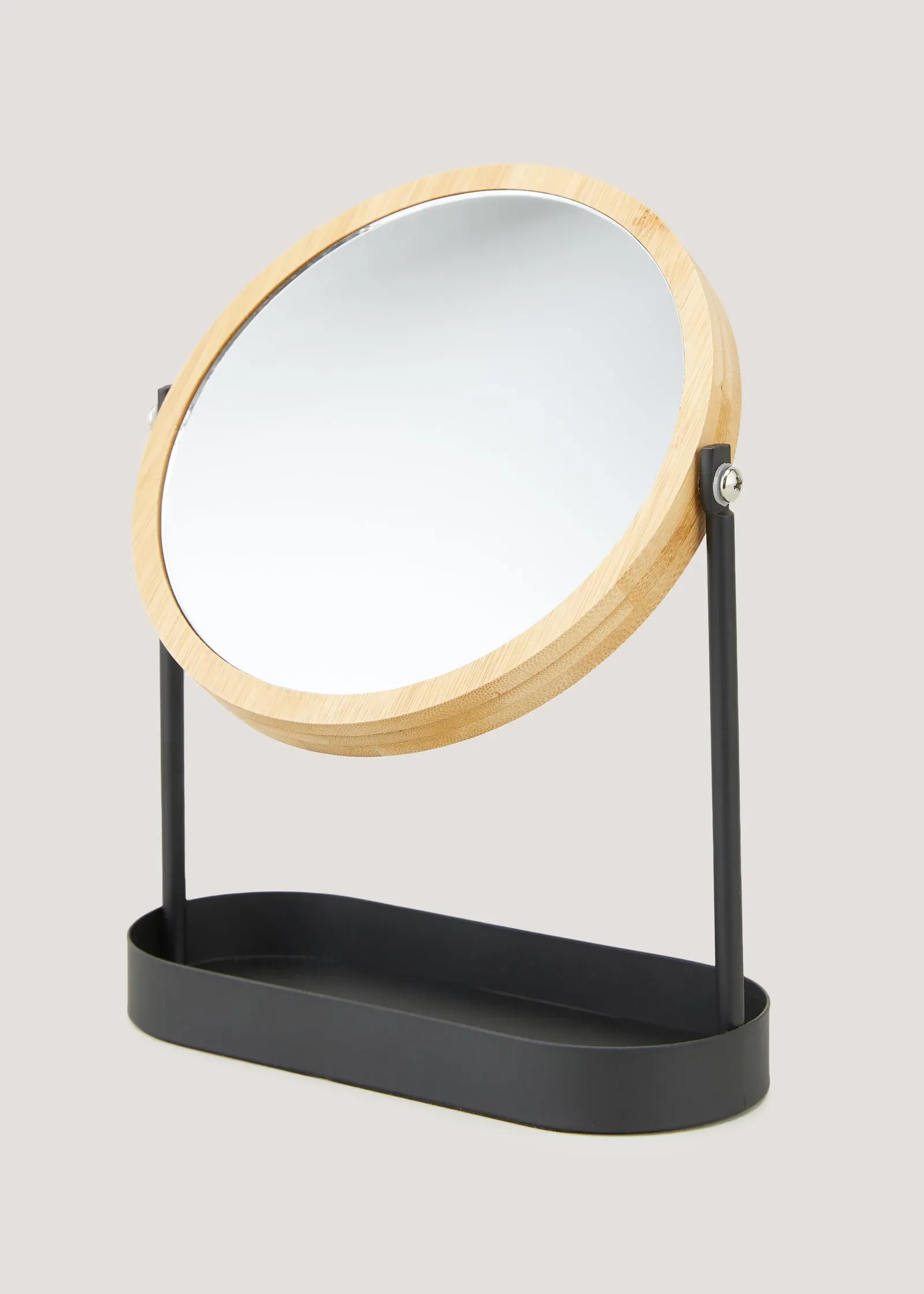Metal & Bamboo Round Mirror - Black product