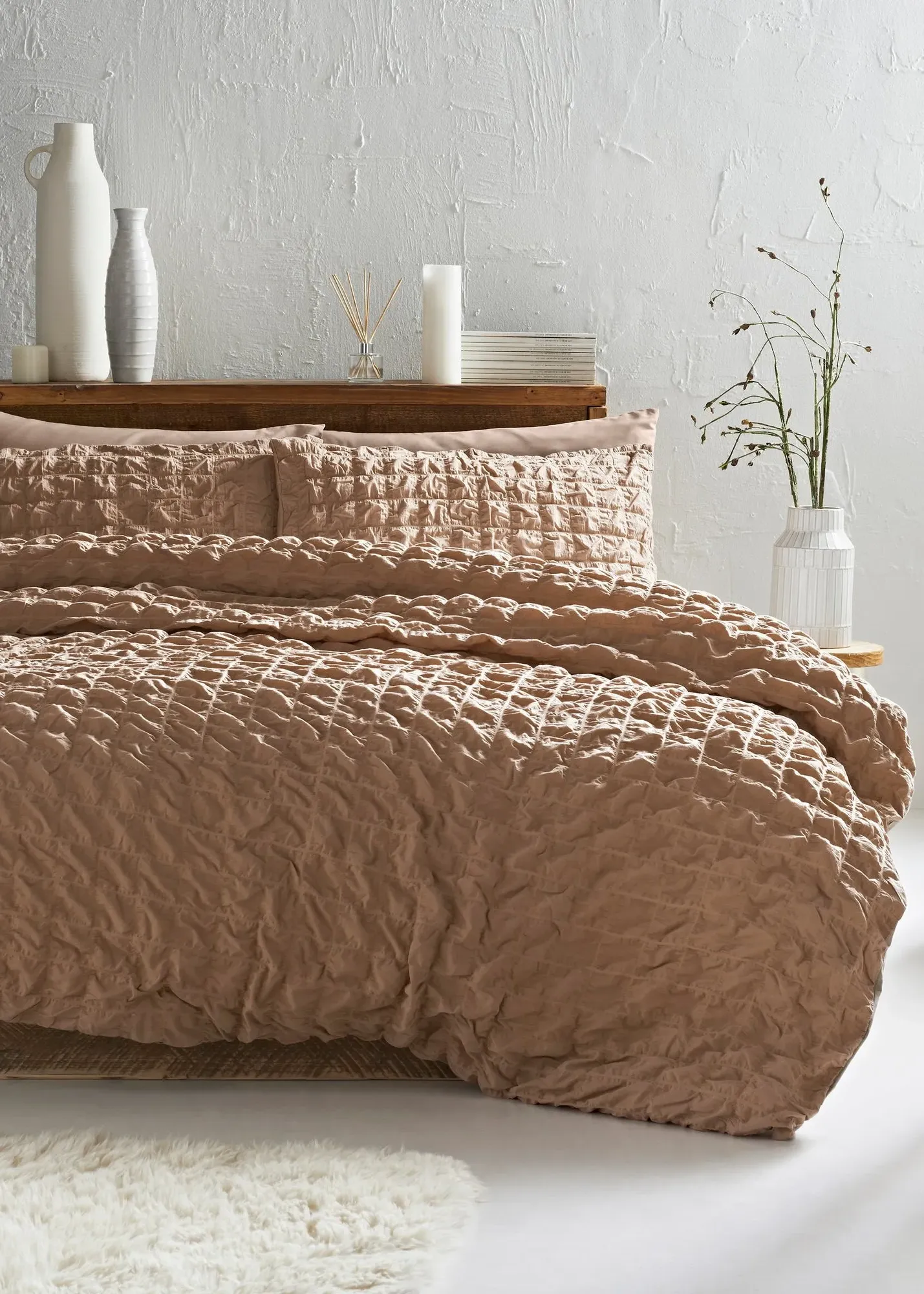 Natural Check Seersucker Double Duvet Set - Natural, Cotton product