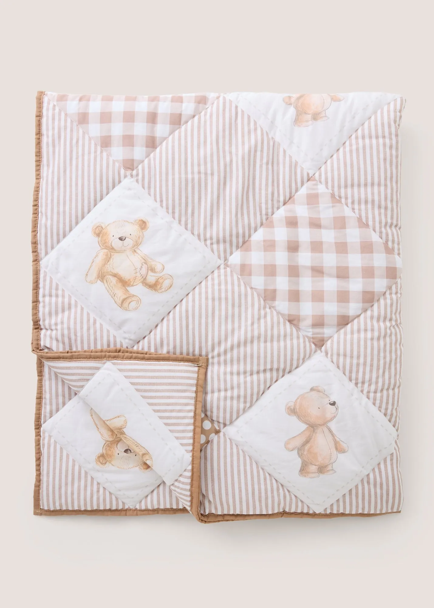 Patch Teddy Bear Patchwork Large Quilted Throw - Beige product
