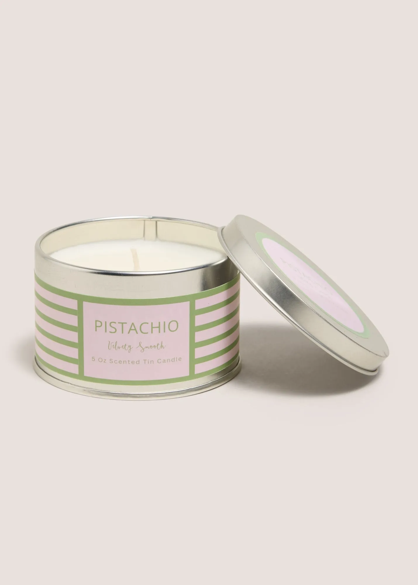 Pistachio Striped Tin Scented Candle - Cream, Tin product