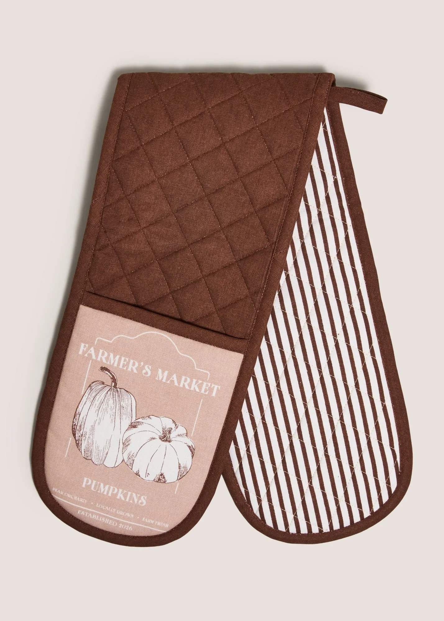 Pumpkin Stripe Double Oven Gloves - Brown, Cotton Blend product