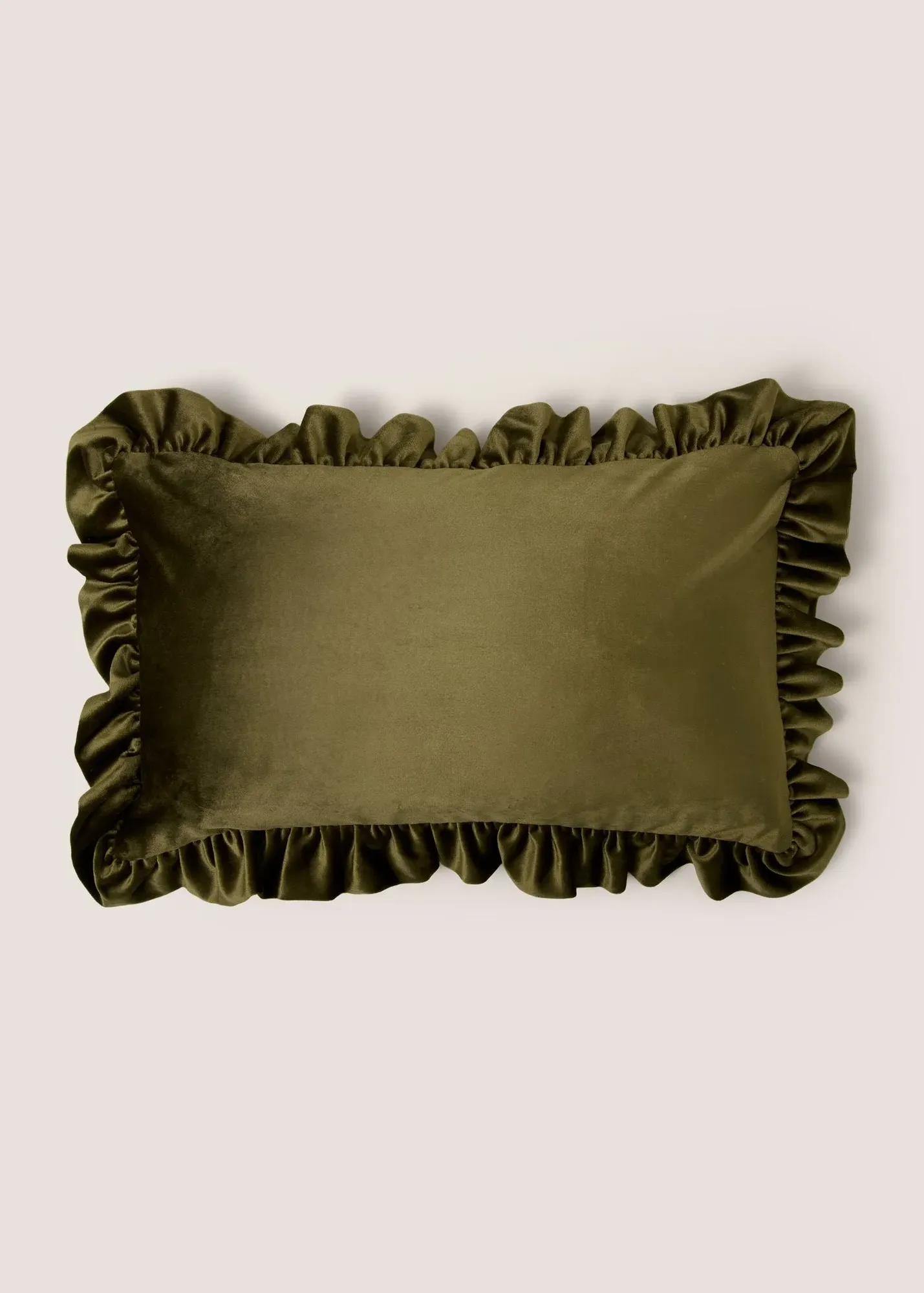 Ruffle Edge Velvet Cushion - Green product