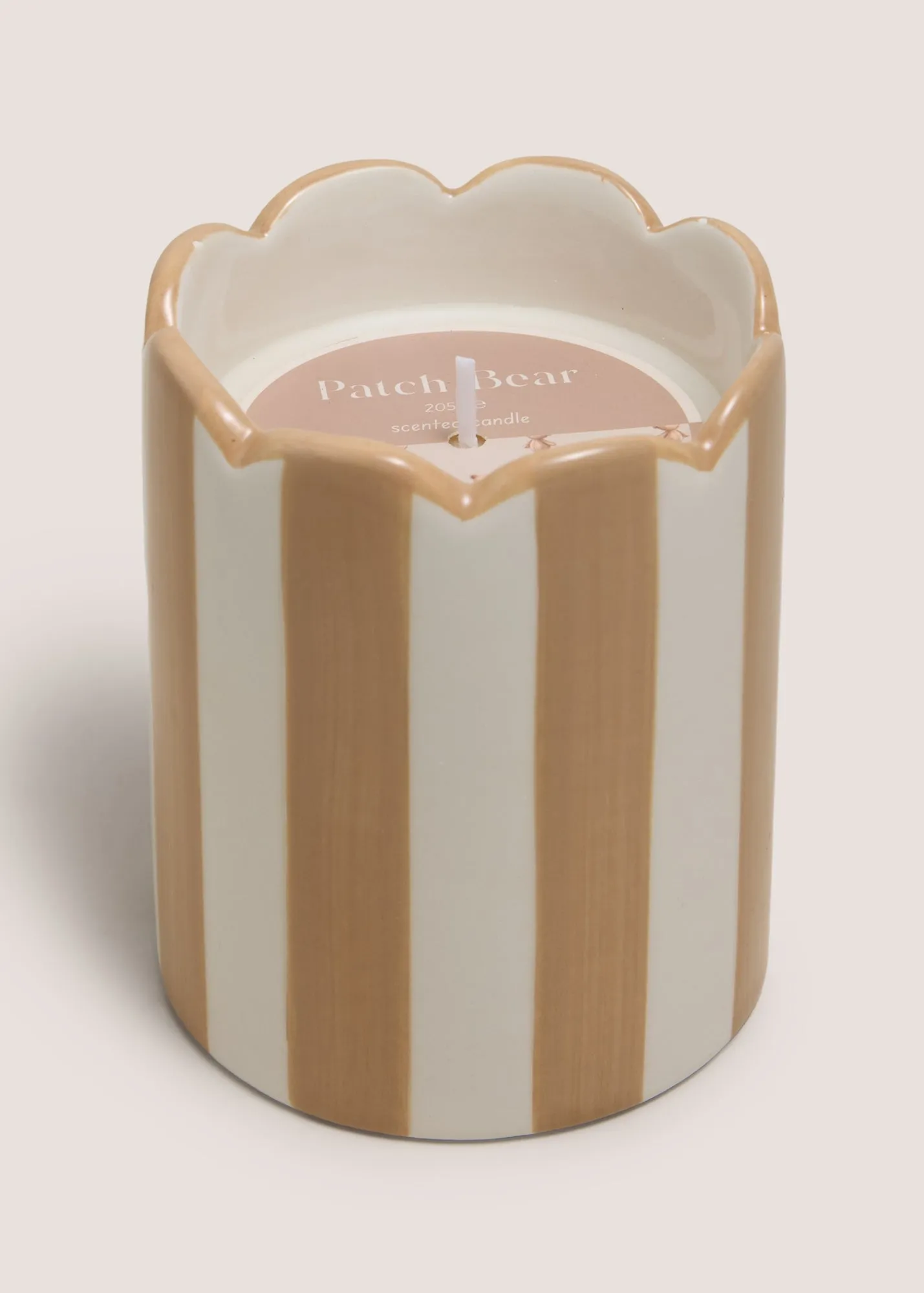 Scalloped Striped Candle - Neutral, Ceramic product