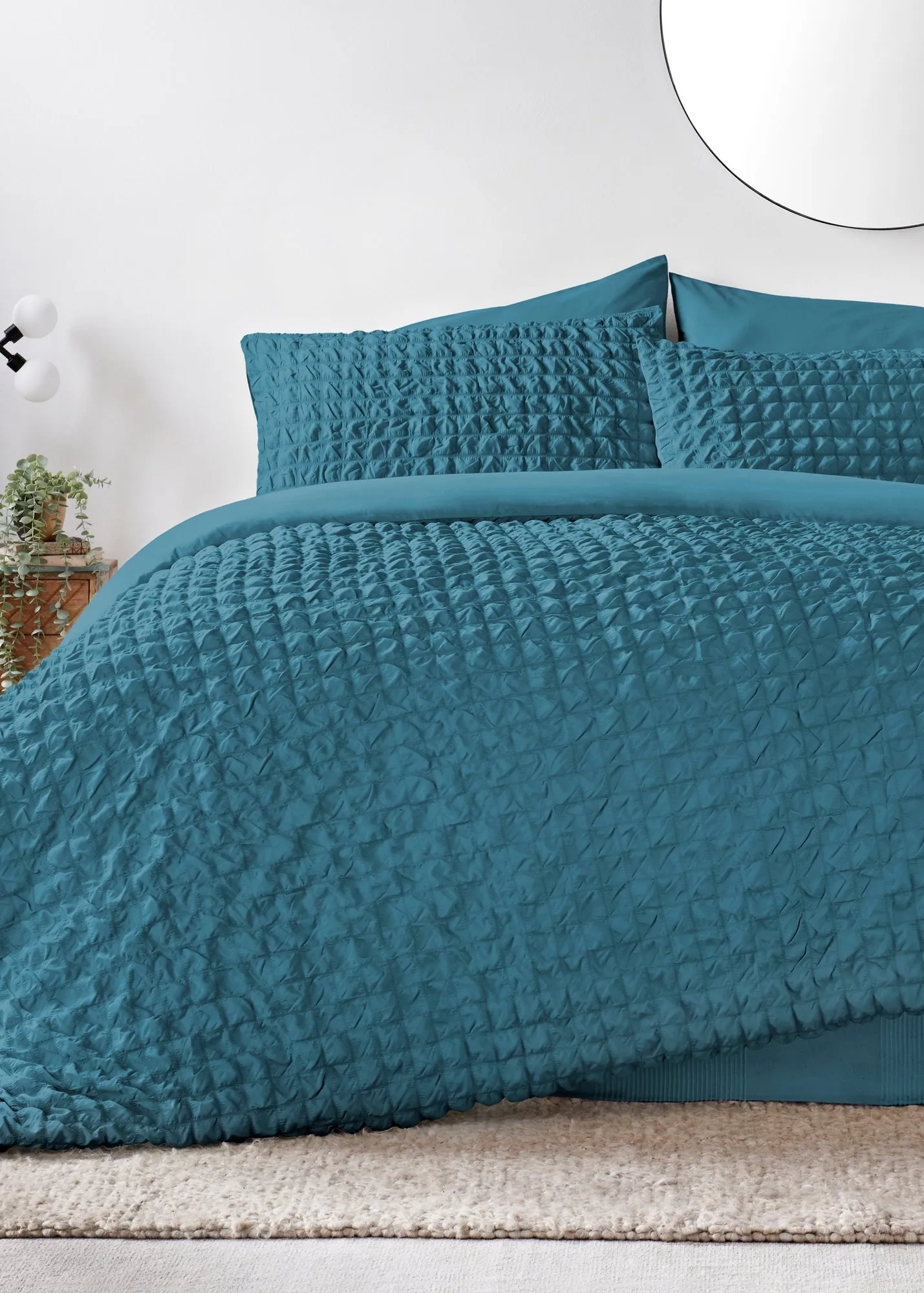 Seersucker Double Duvet Set - Blue, Polyester product