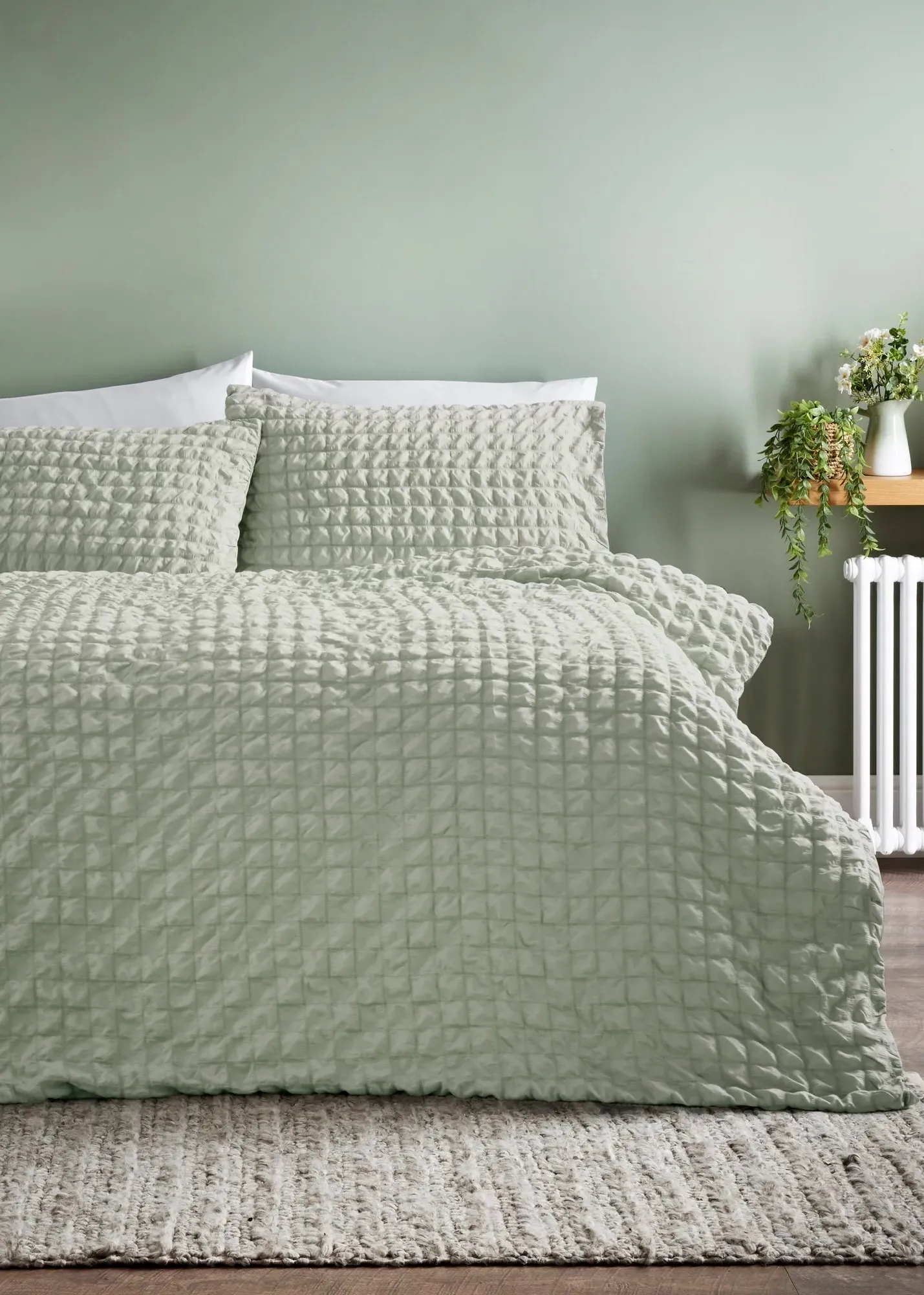 Seersucker Double Duvet Set - Green, Polyester product
