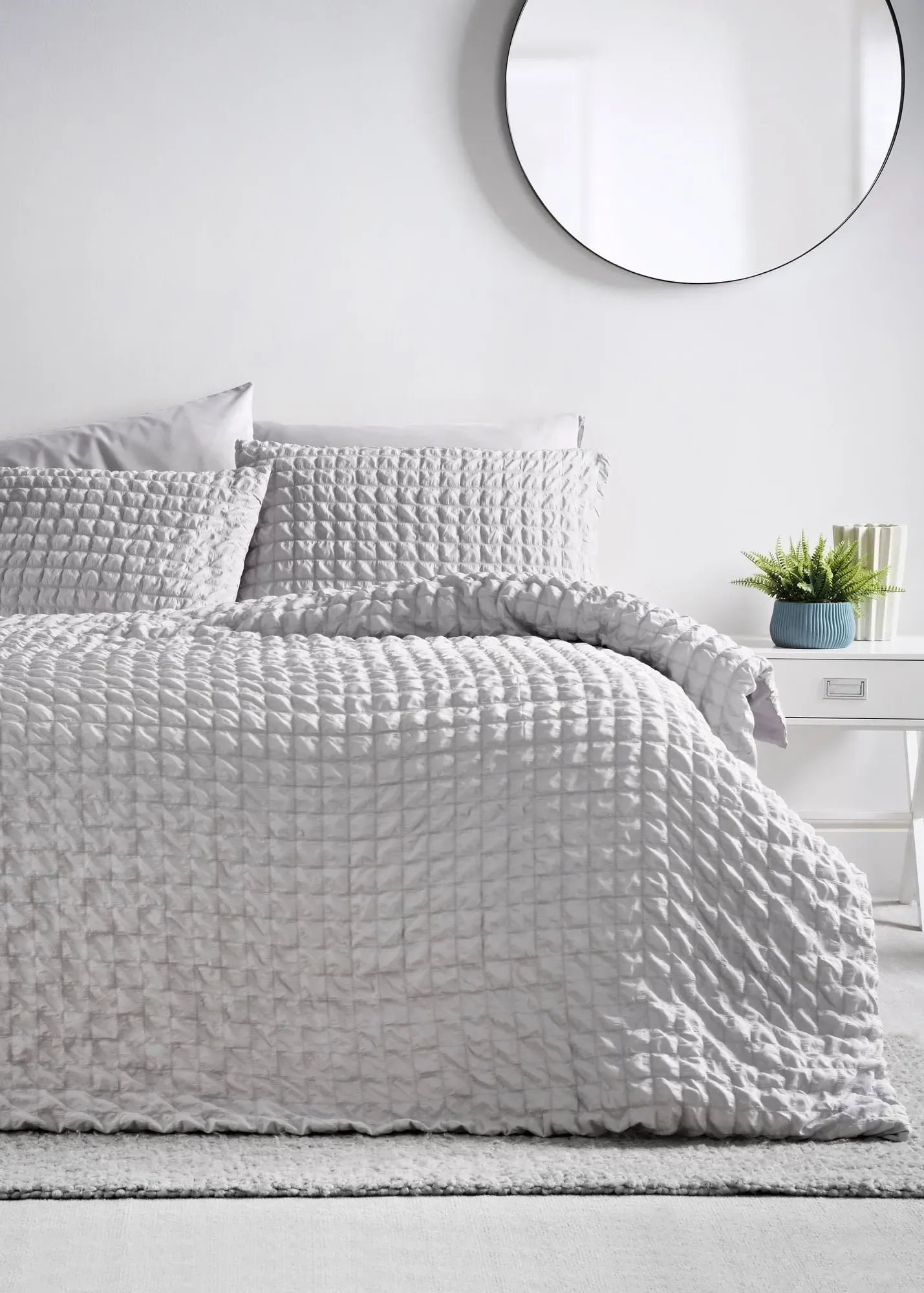 Seersucker Double Duvet Set - Grey, Polyester product