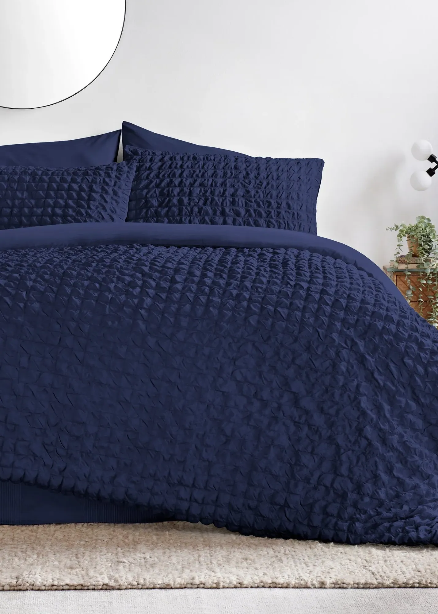 Seersucker Double Duvet Set - Navy, Polyester product
