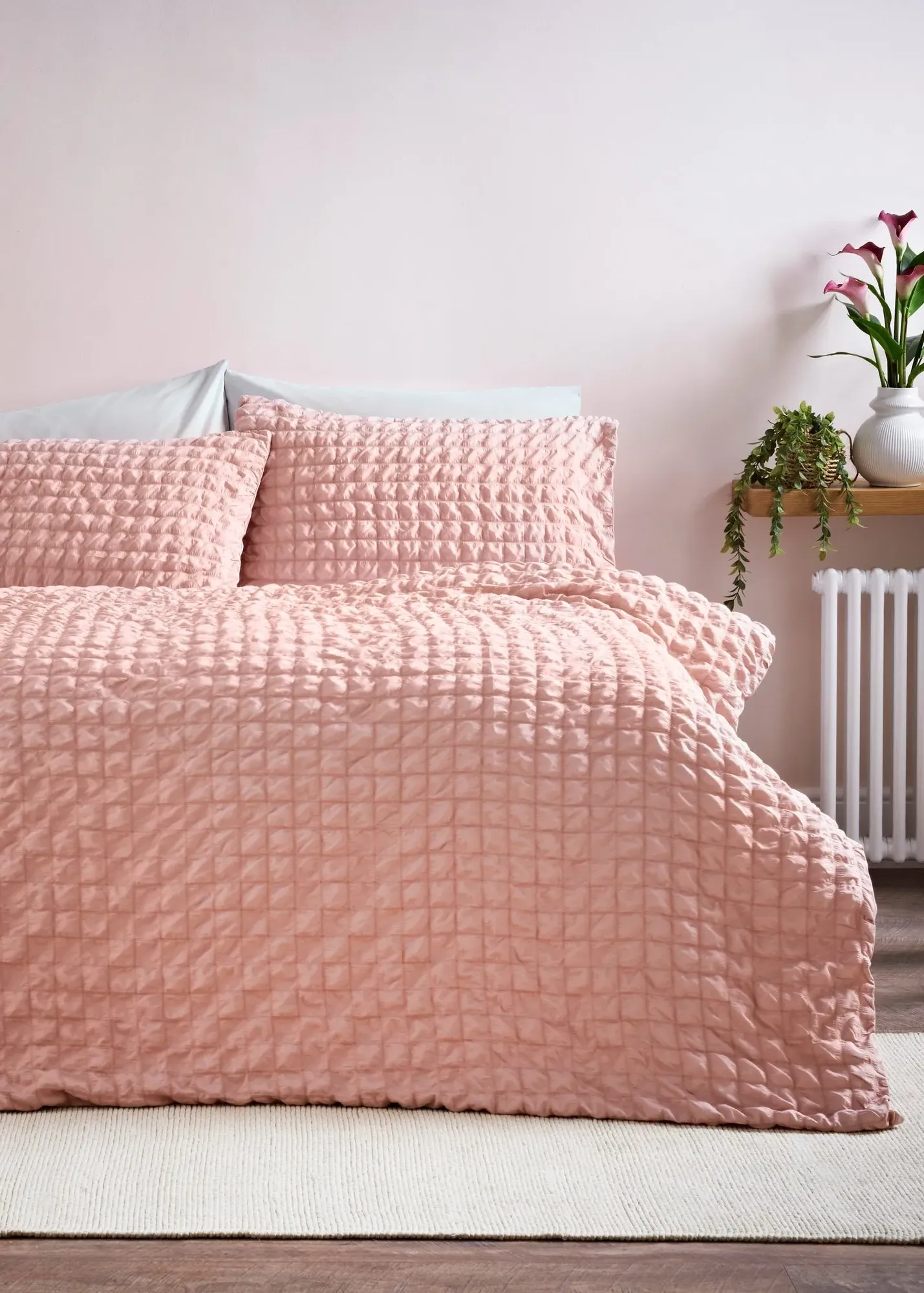 Seersucker Double Duvet Set - Pink, Polyester product