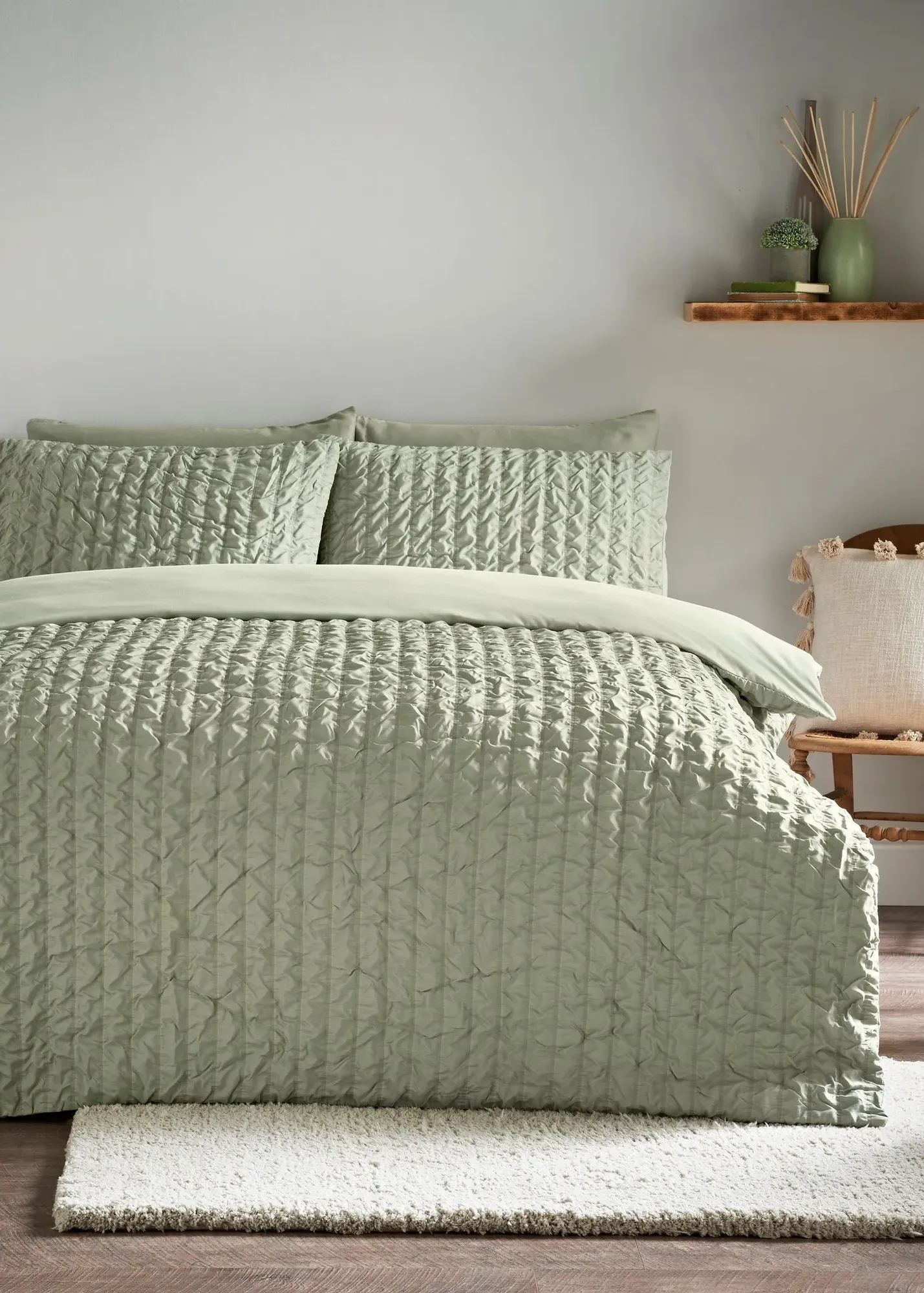 Single Seersucker Duvet Set - Green product