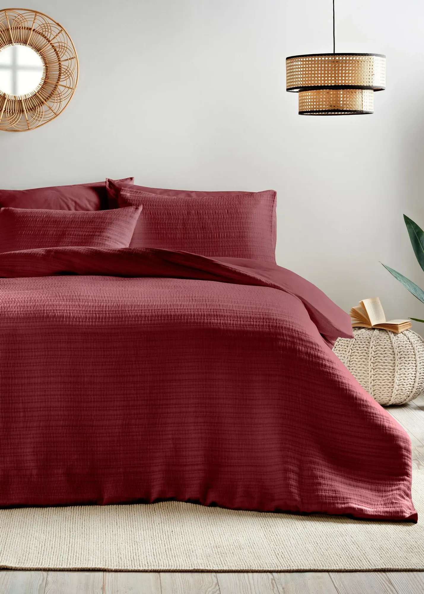 Stitch Stripe Double Duvet Set - Burgundy, Polyester product