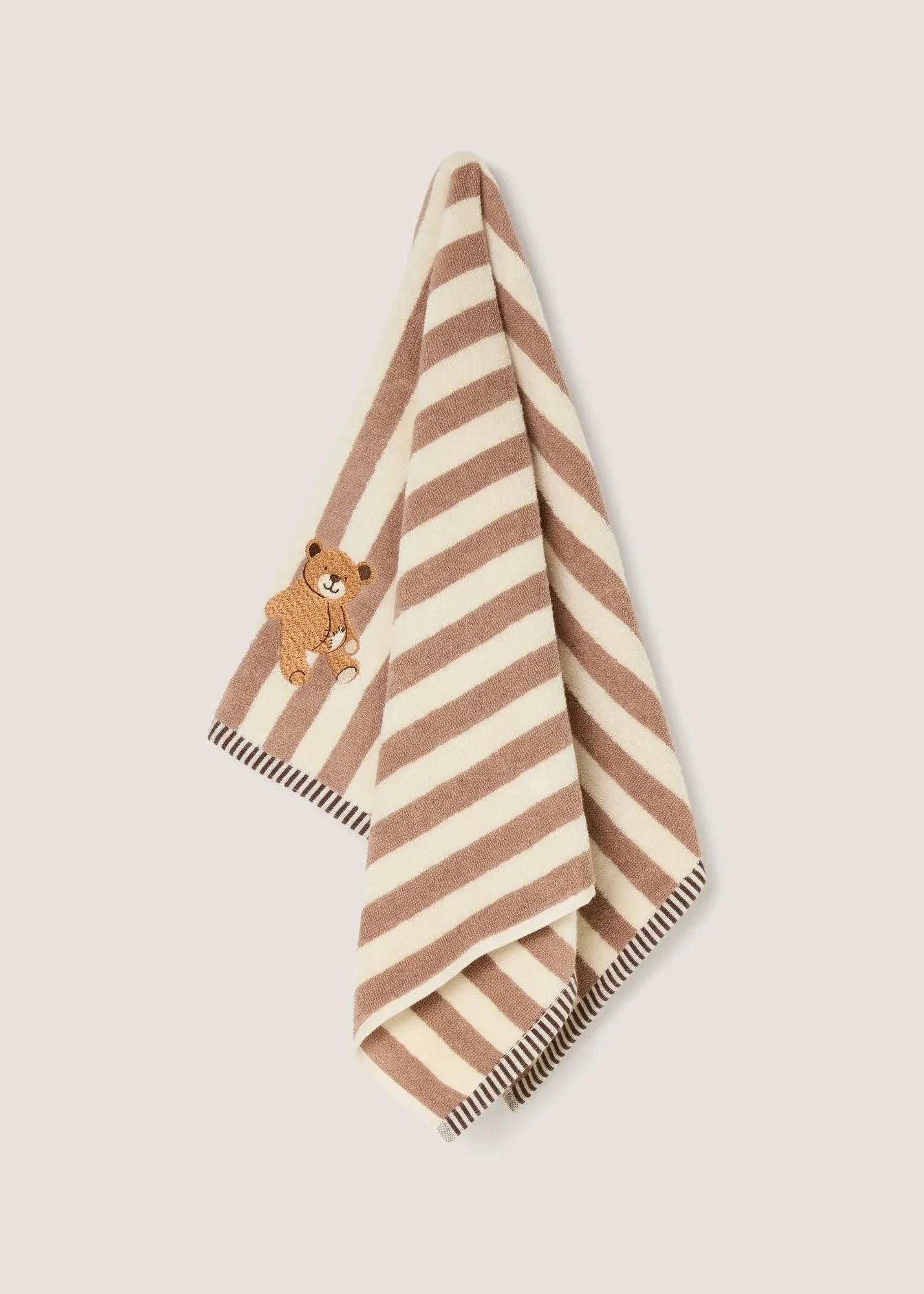 Striped Bear Embroidered Hand Towel - Beige product