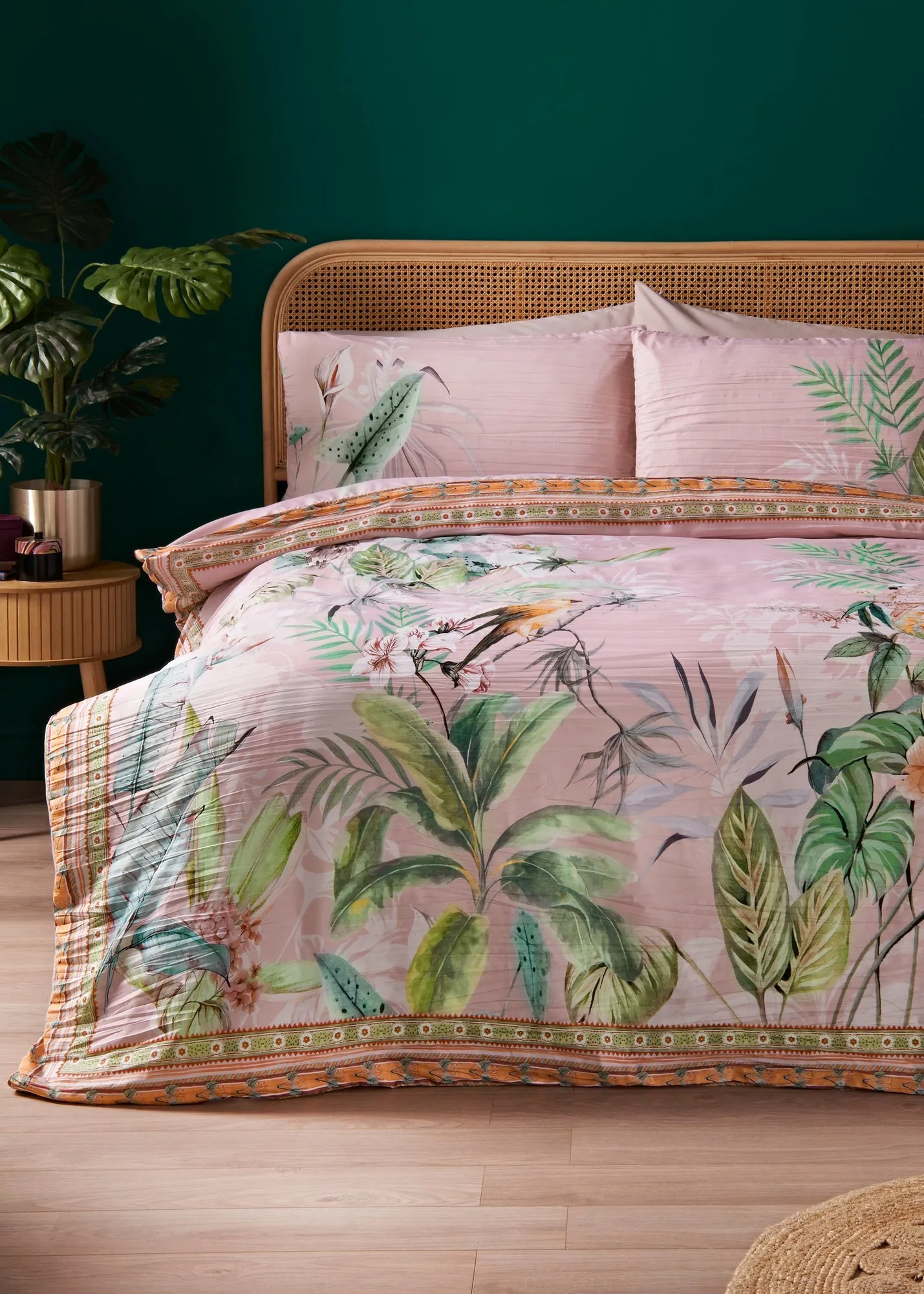 Tropical Birds Double Crinkle Duvet Set - Pink, Polyester product