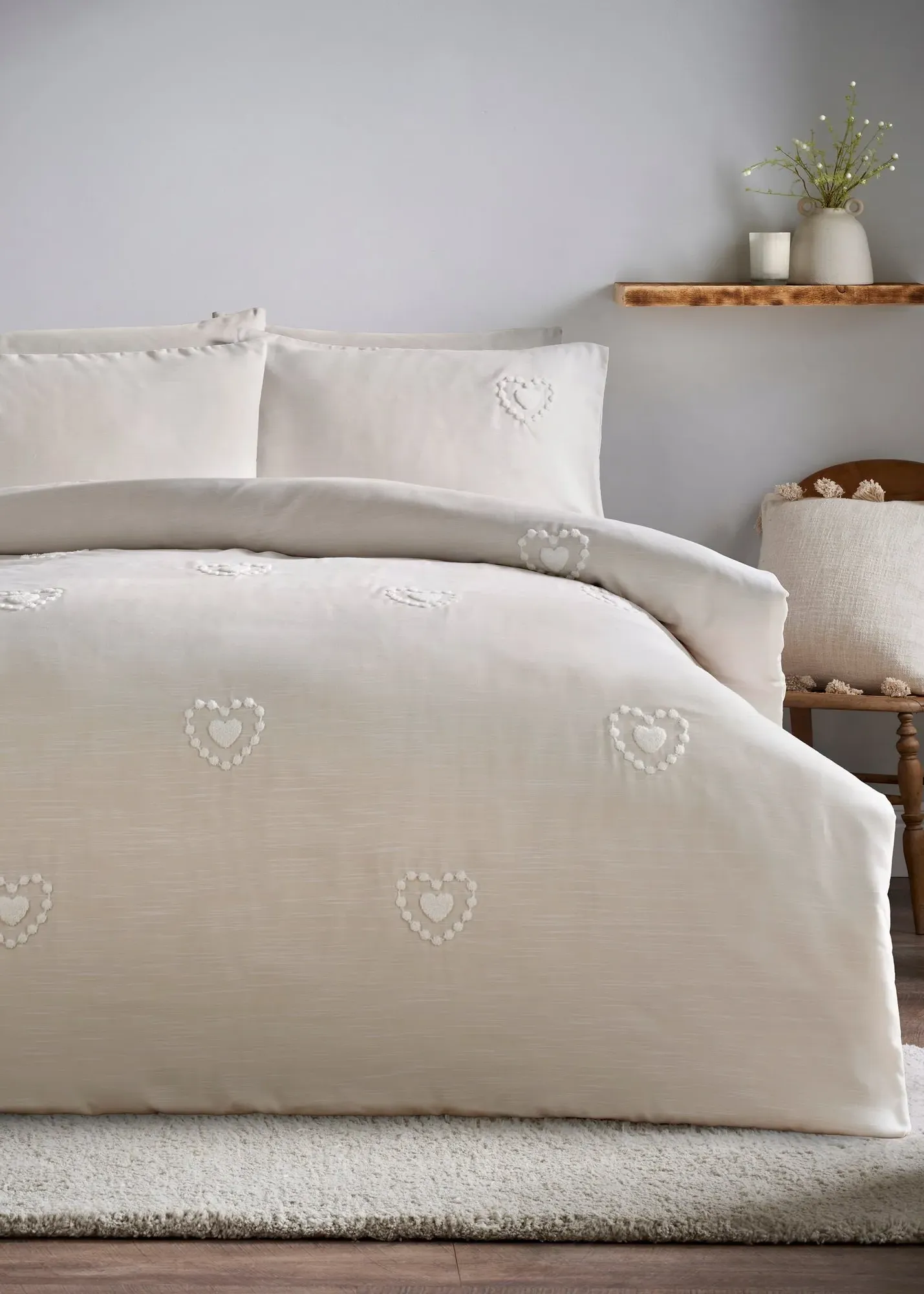 Tufted Heart Double Duvet Set - Grey product
