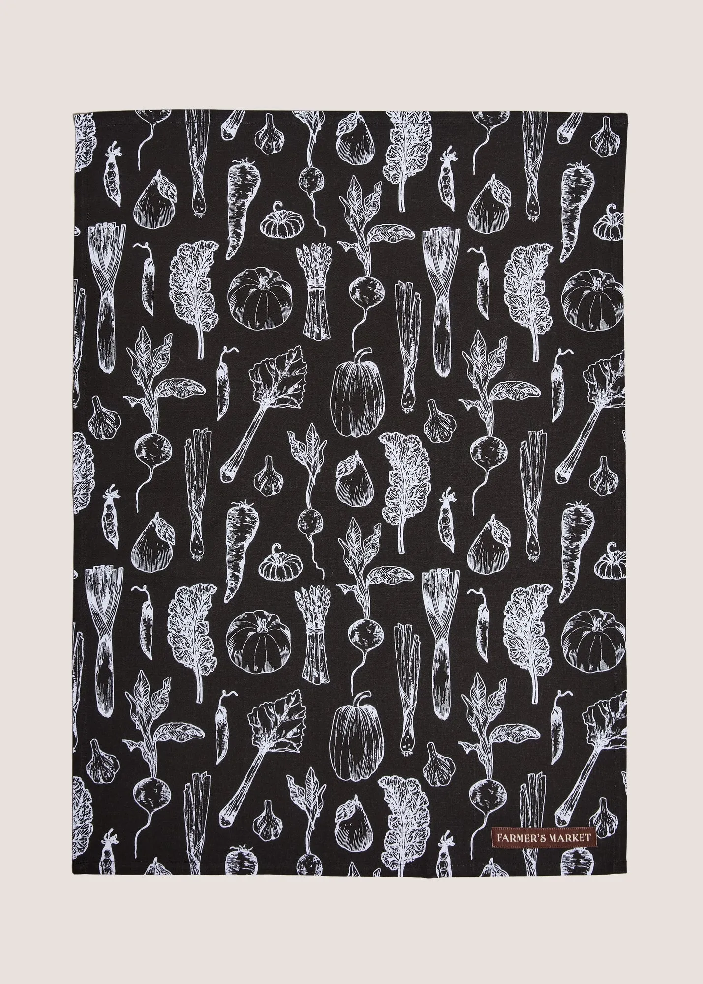 Vegetable Print Tea Towel - Black product