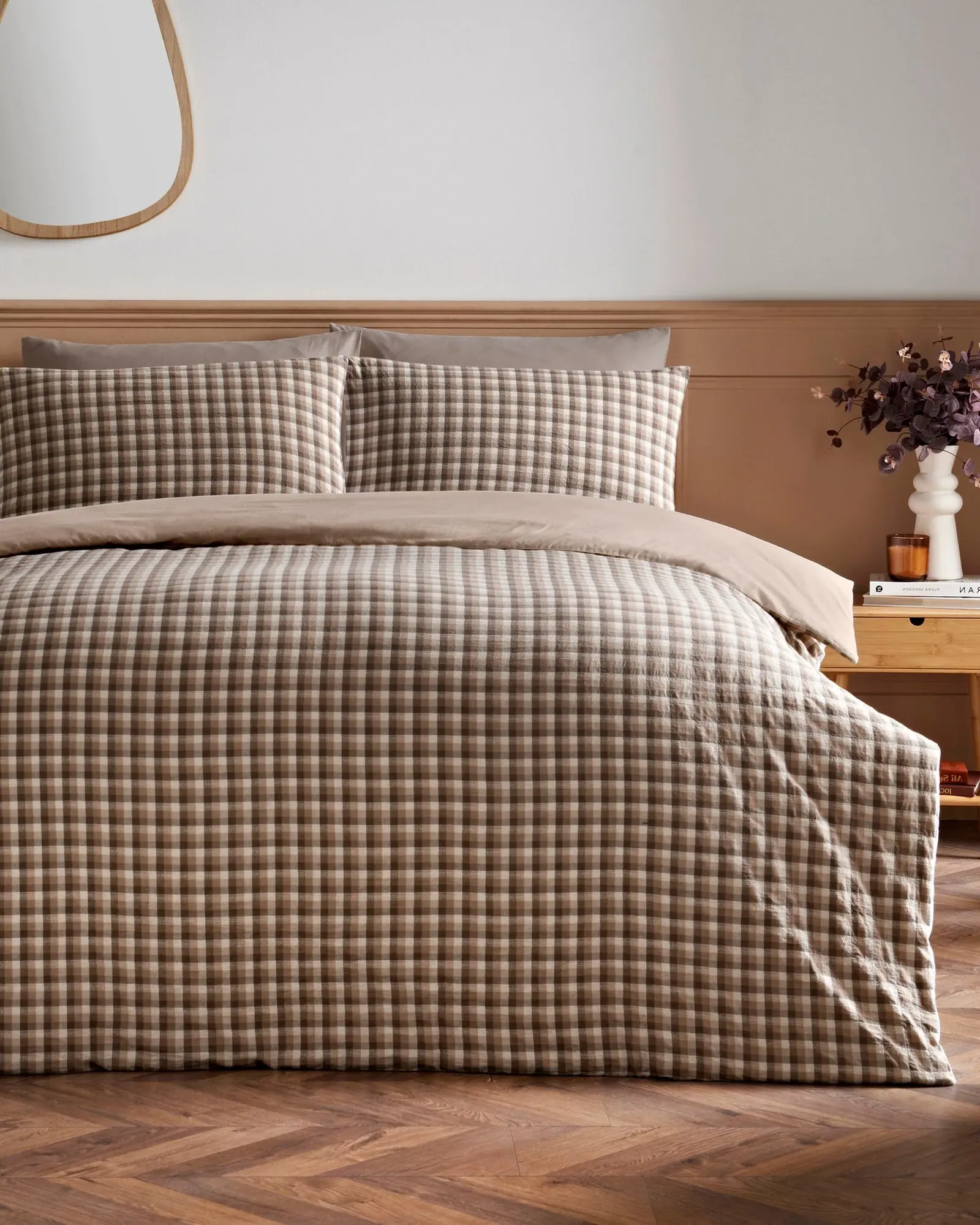 Woven Check Double Duvet Set - Brown, Polyester product
