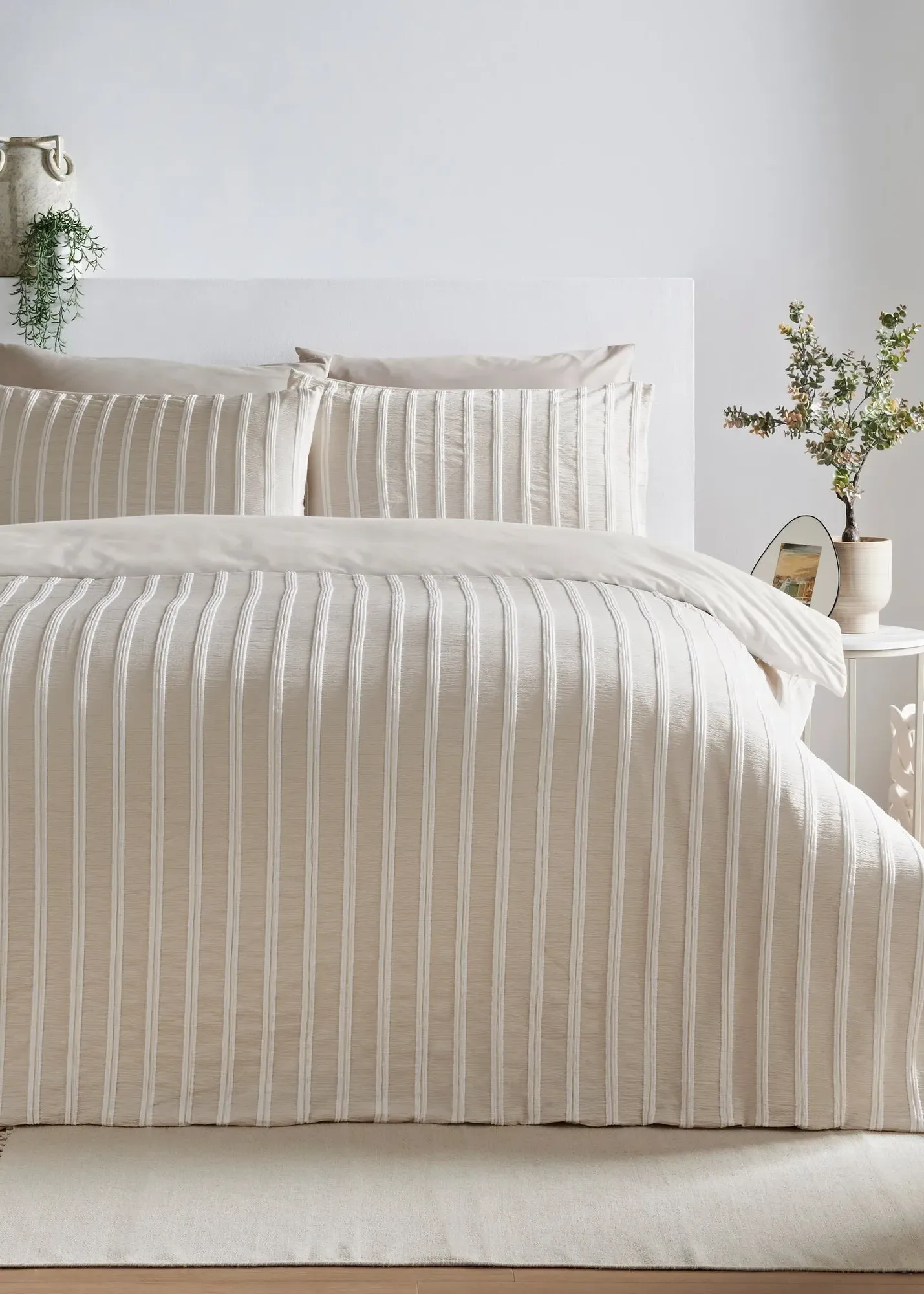 Woven Stripe Double Duvet Set - Beige product