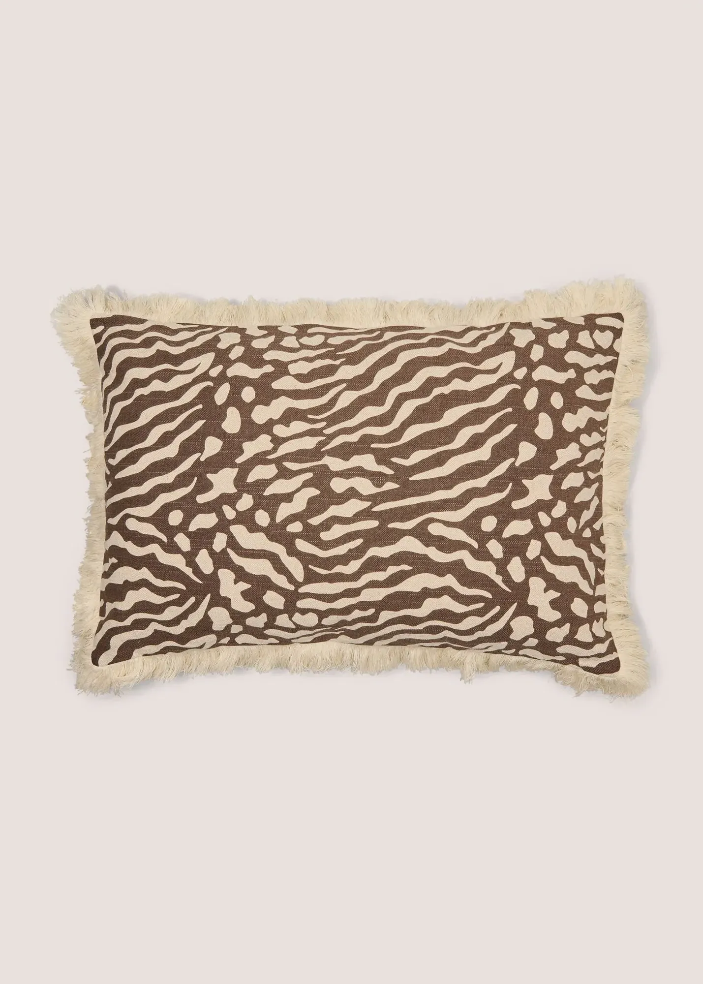 Zebra Print Cushion with Frill Edge - Brown, Polyester product