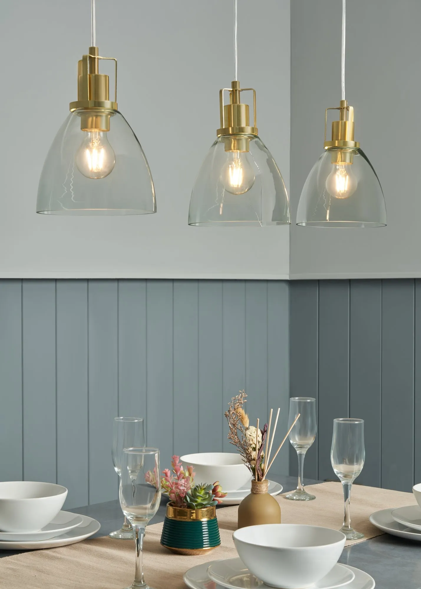 Brecken Glass 3-Light Diner Pendant - Antique Brass product