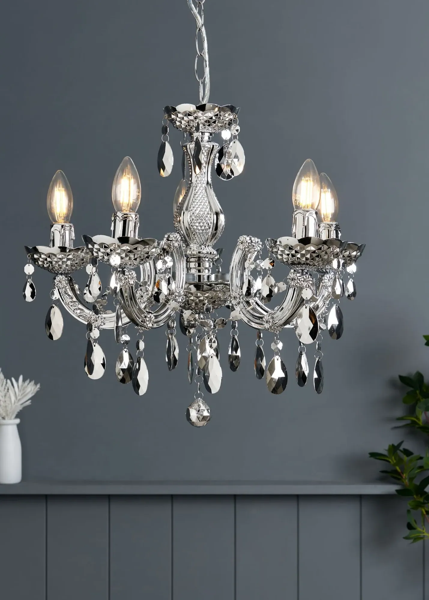 Charlotte 5 Light Chandelier - Silver, Metal & Acrylic product