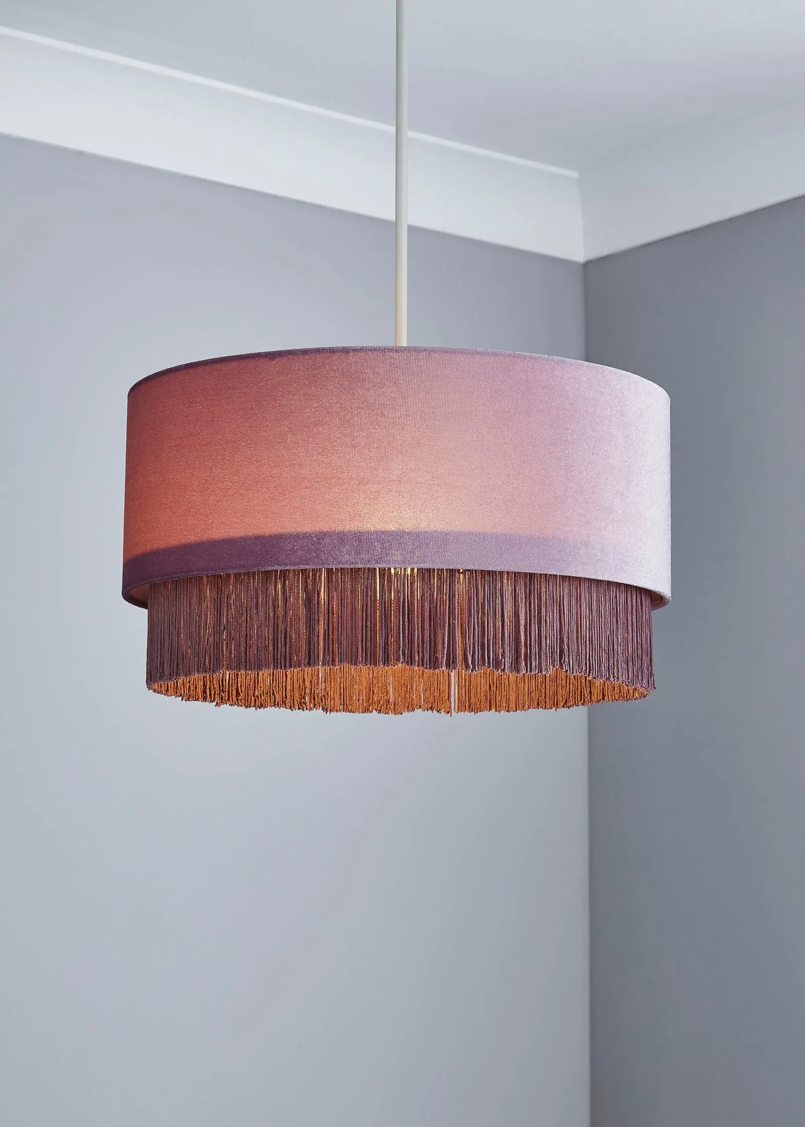 Fringed Easy Fit Lamp Shade - Purple, Velvet product