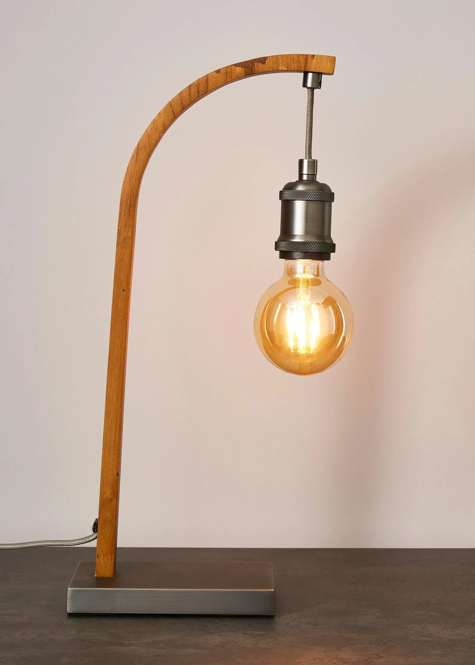 Hanging Bulb Table Lamp - Brown, Wood product
