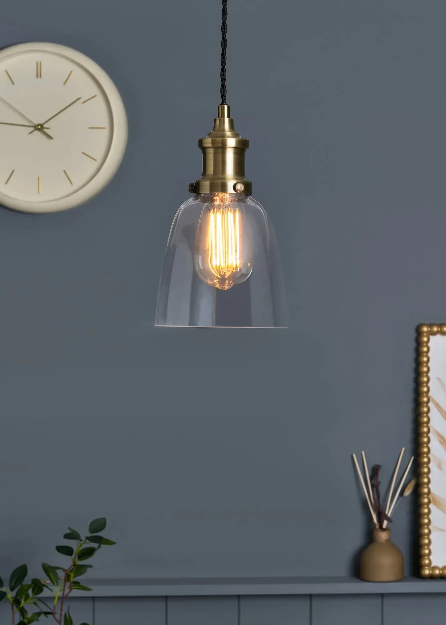 Warehouse 1 Light Diner Pendant - Antique Brass, Glass product