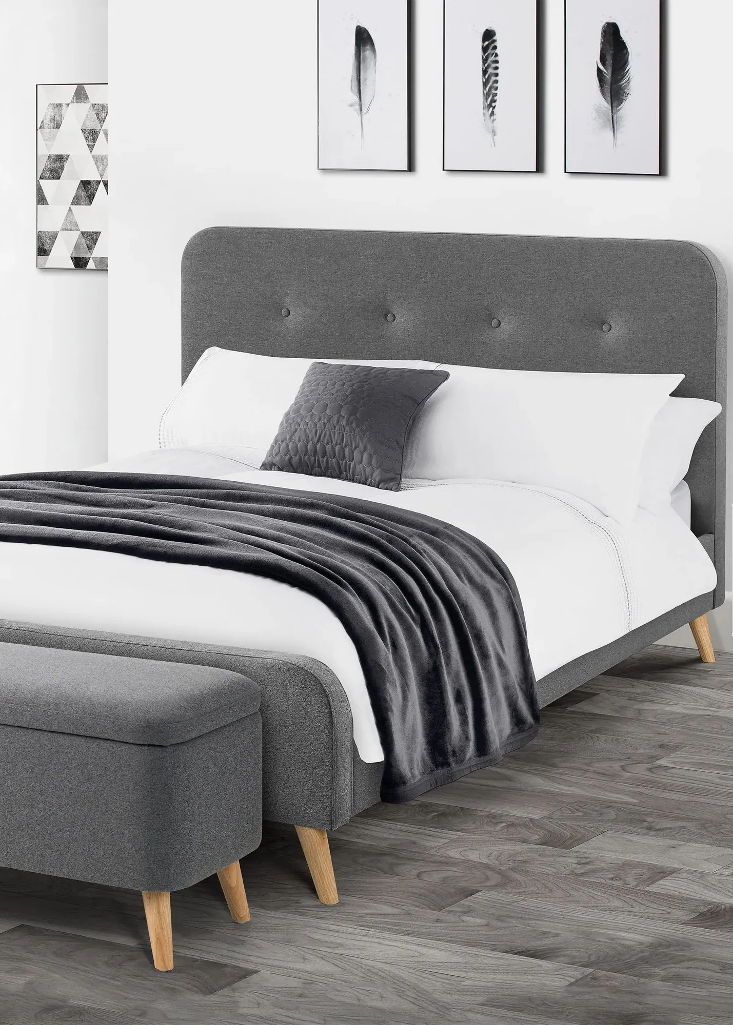 Astrid King Size Bed Frame - Grey, Linen product