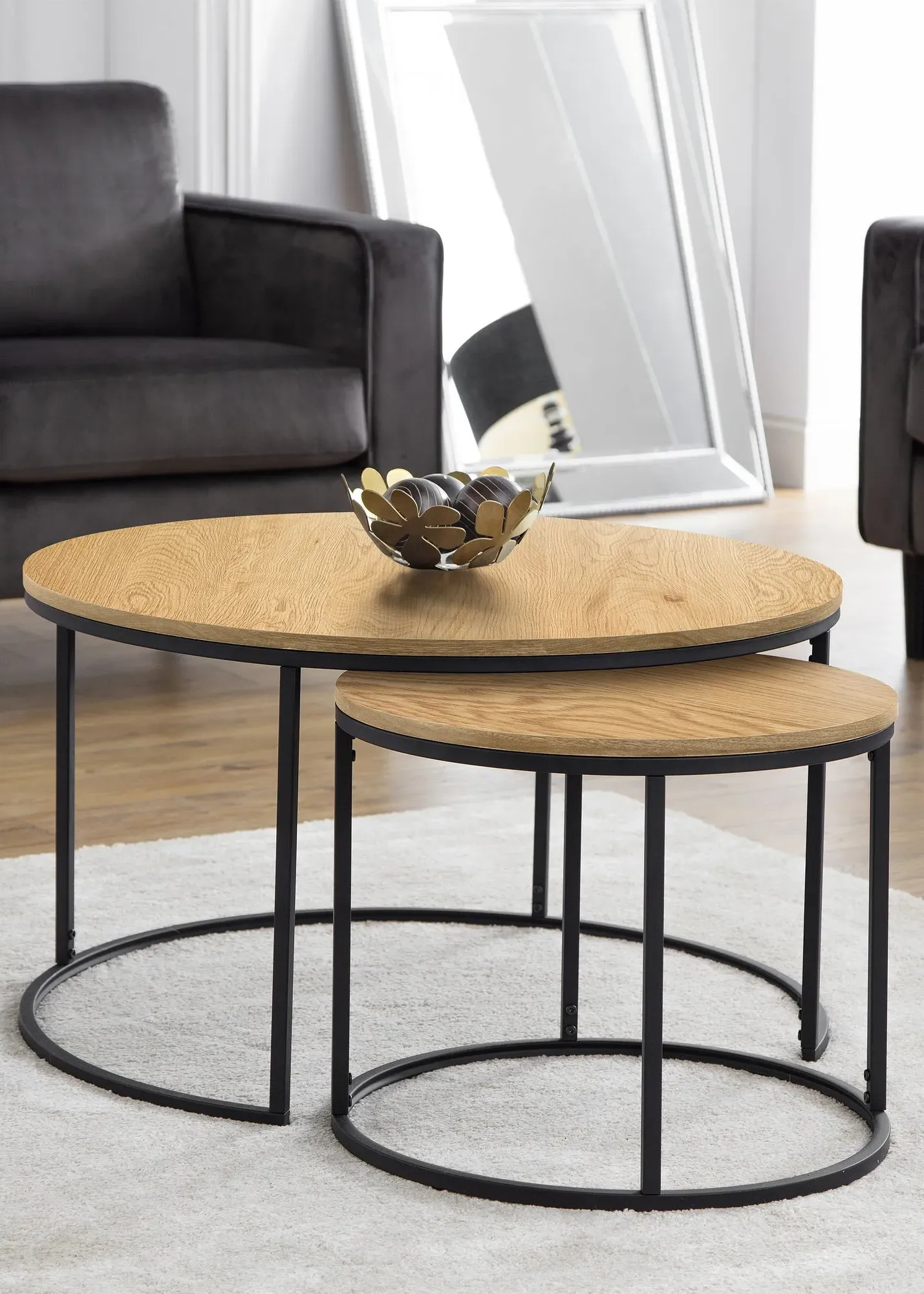 Bellini Round Nesting Coffee Table - Brown, Oak Effect MDF product