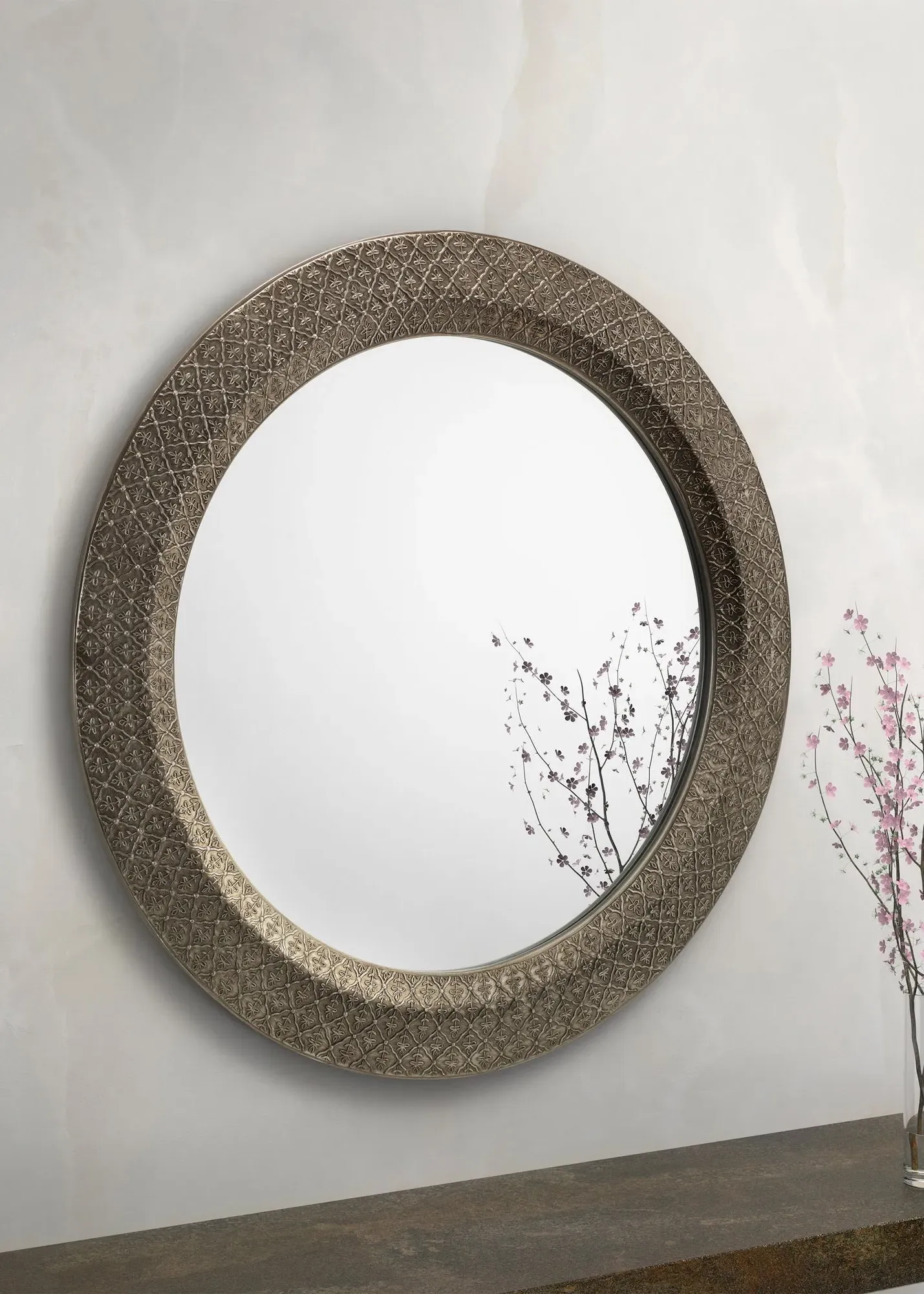 Cadence Large Round Wall Mirror - Grey, Pewter product