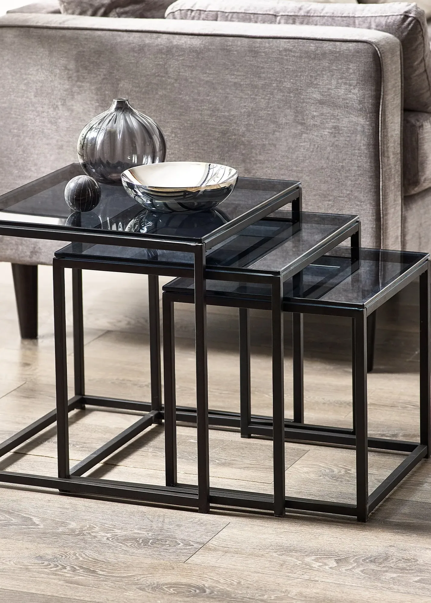 Chicago Nest of 3 Tables - Black, Smoked Glass product