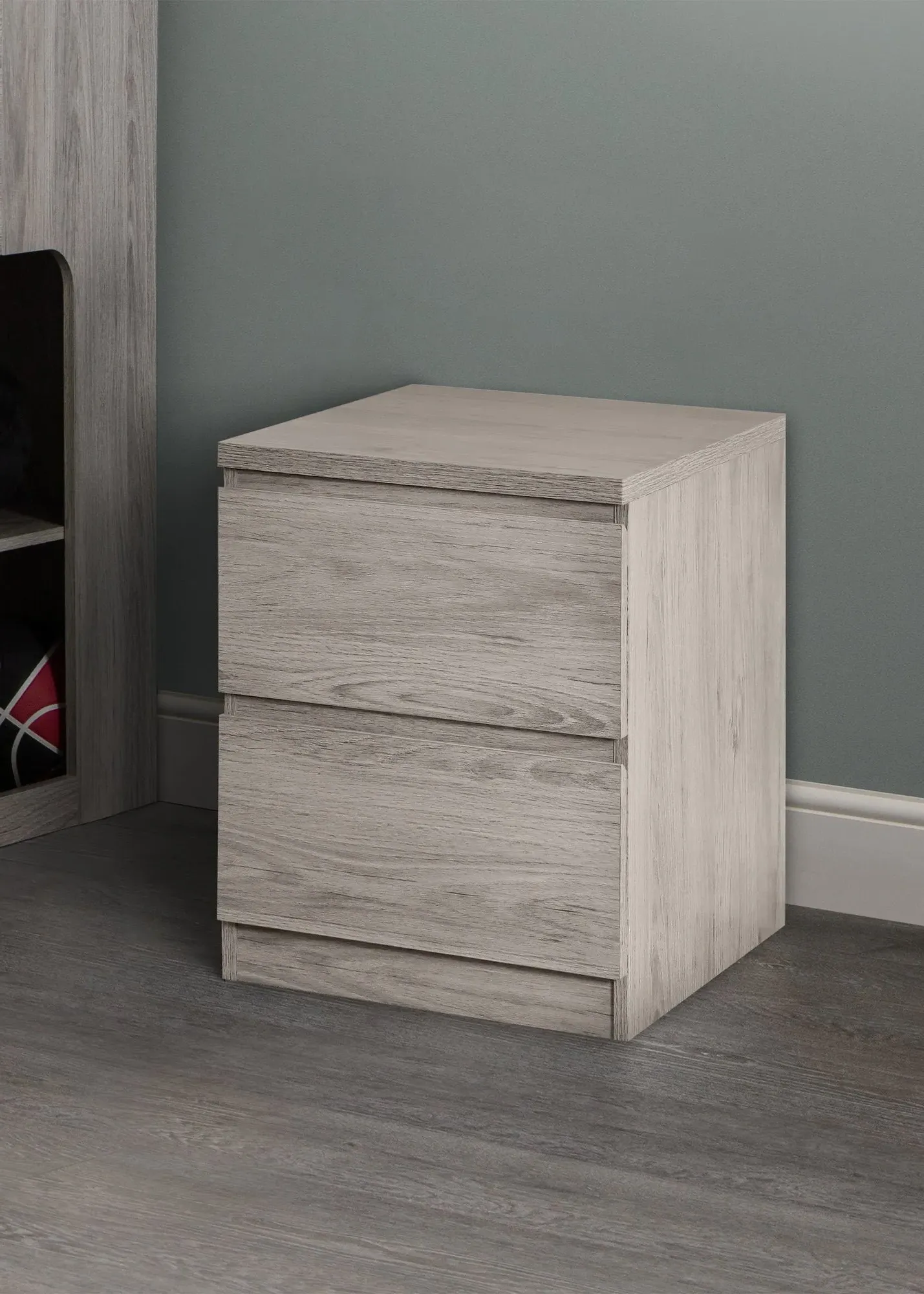 Jupiter 2 Drawer Bedside Table - Grey, Oak Effect product