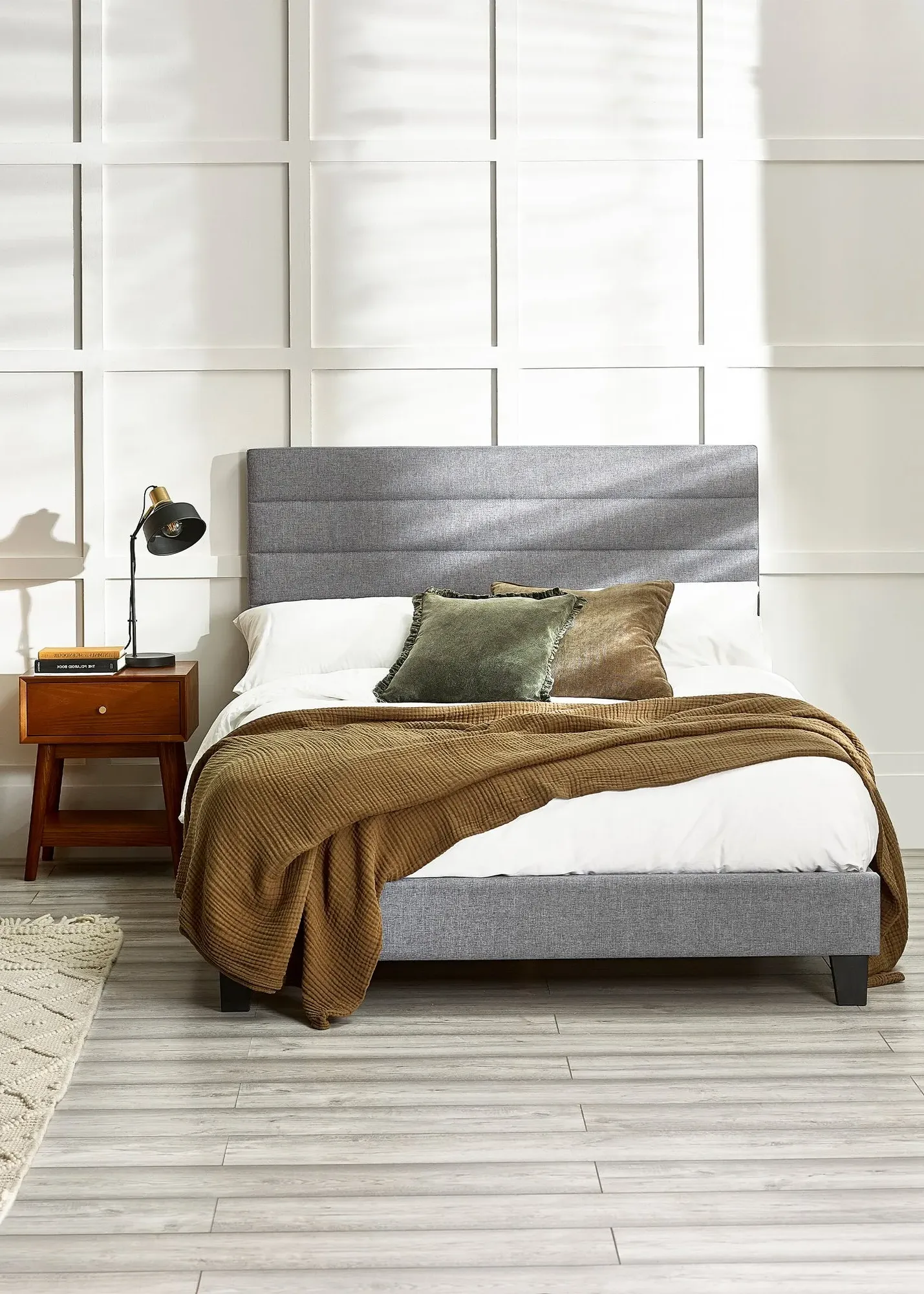 Merida Single Bed Frame - Grey, Linen product