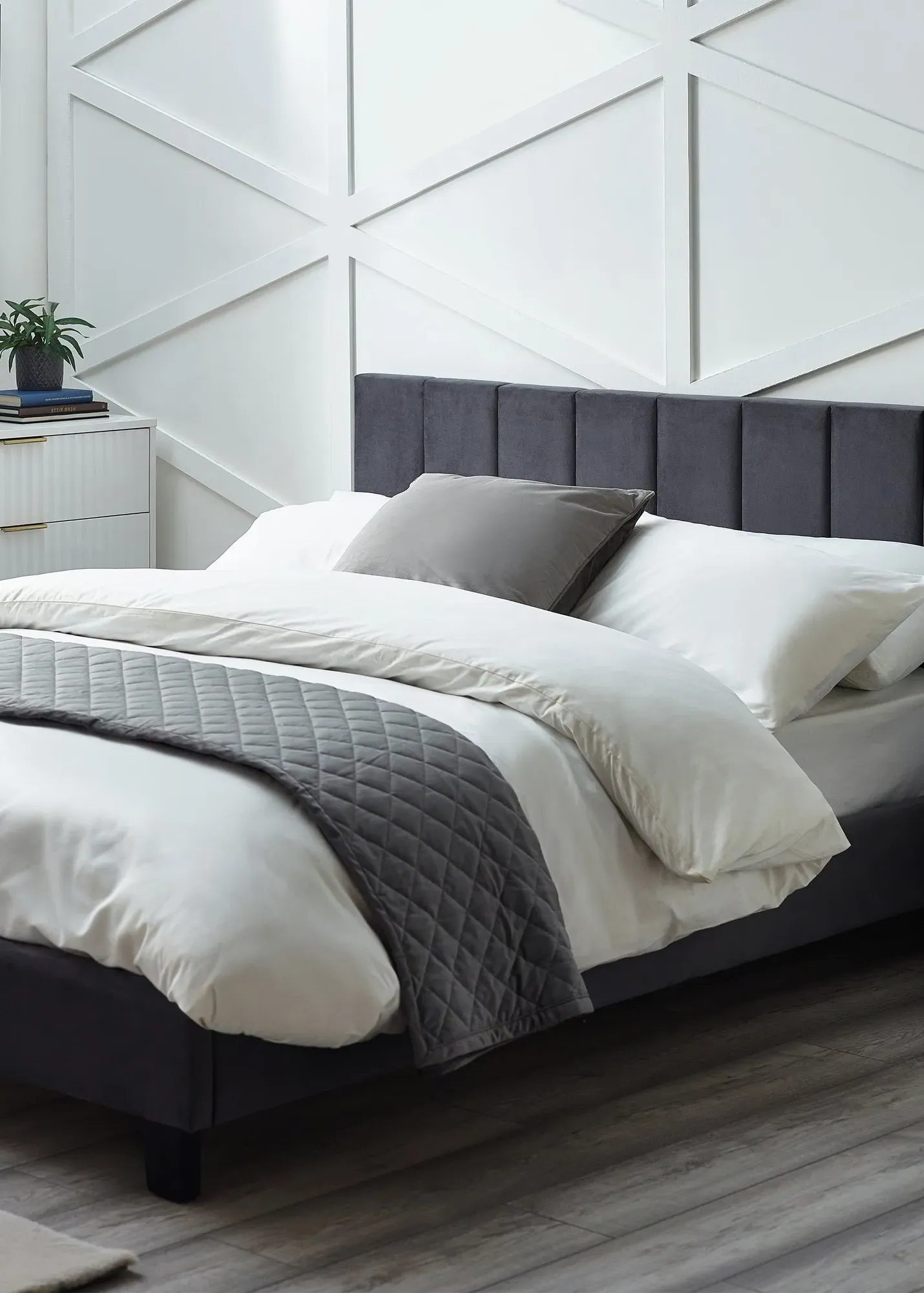 Rosa Double Bed Frame with Fluted Headboard - Grey, Velvet product